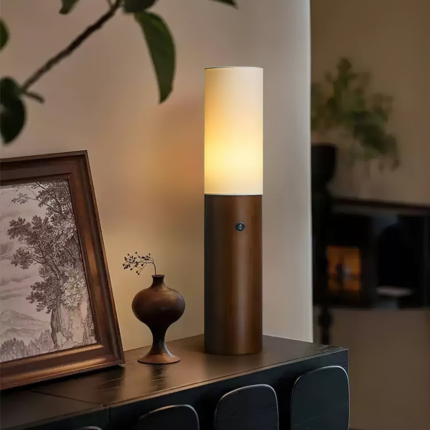 Timber Column Floor Lamp with Integrated LED - Modern Design