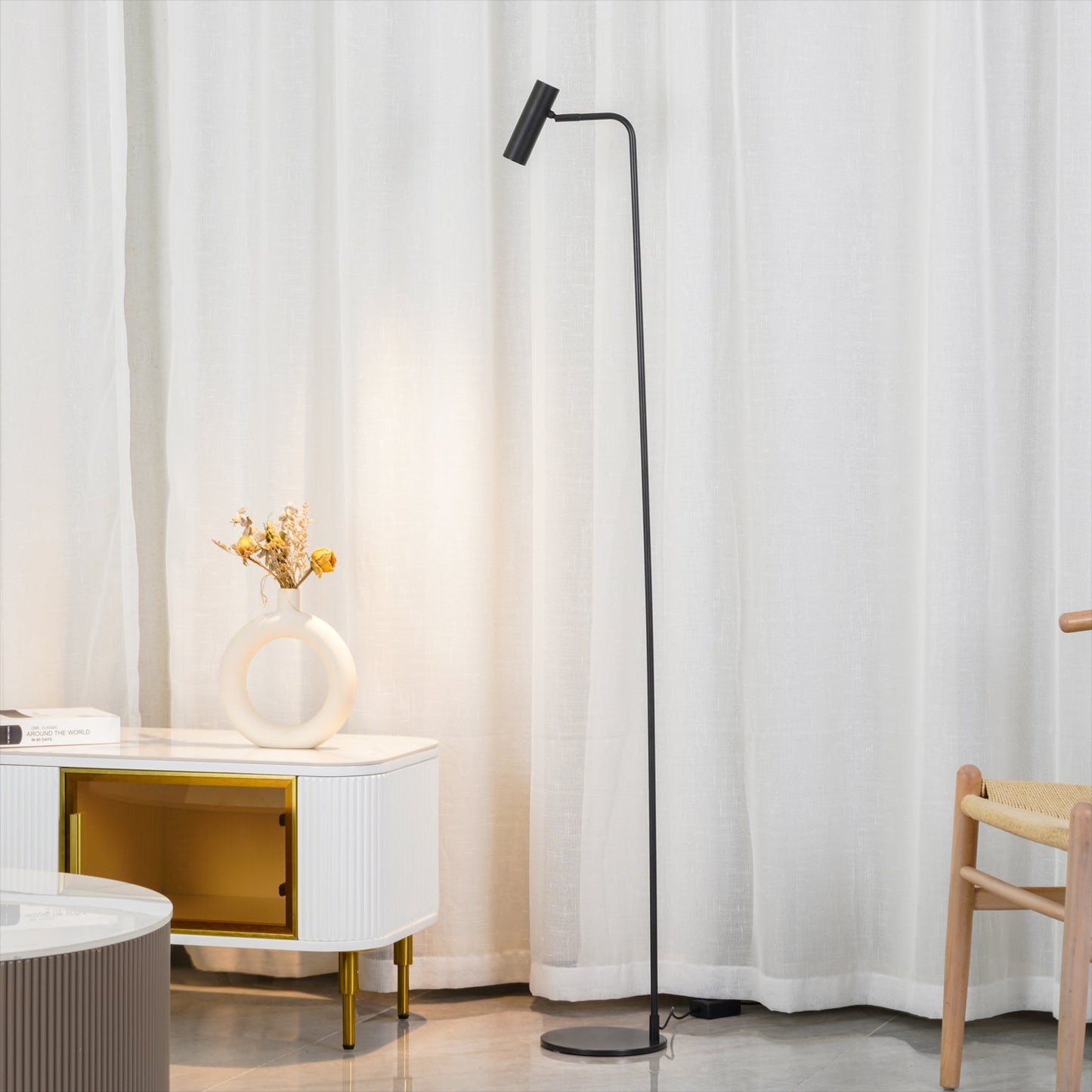 Torris Floor Lamp with Adjustable LED Light and Brass Finish