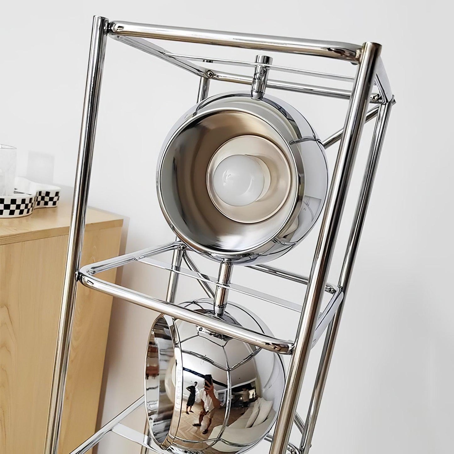 Tower of Spheres Floor Lamp with LED Light - Chrome