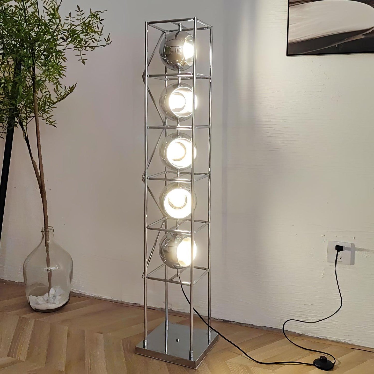 Tower of Spheres Floor Lamp with LED Light - Chrome