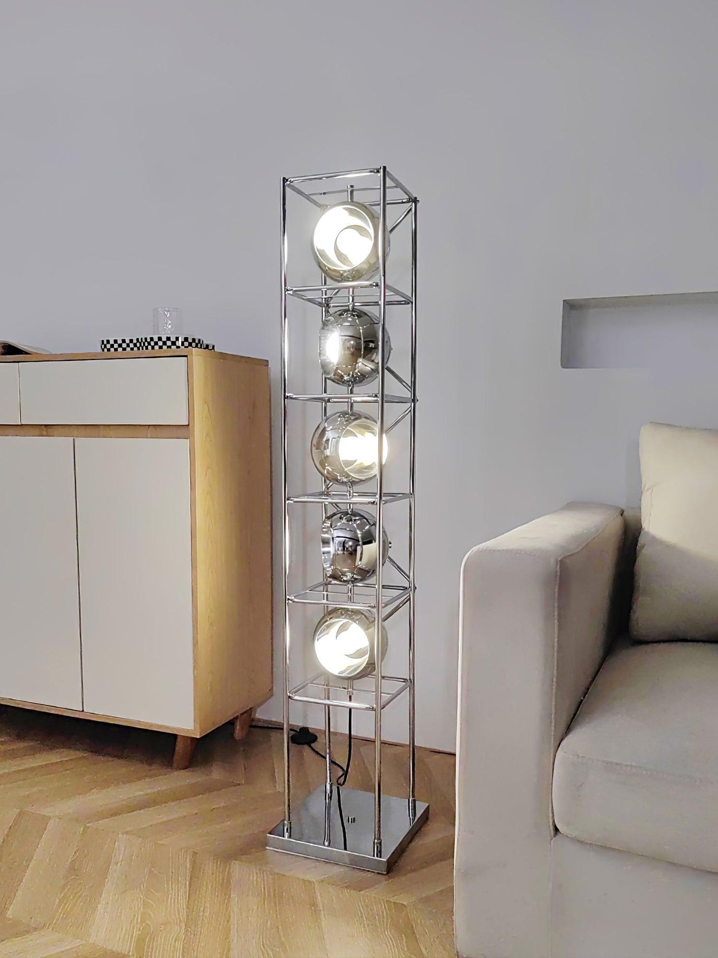 Tower of Spheres Floor Lamp with LED Light - Chrome