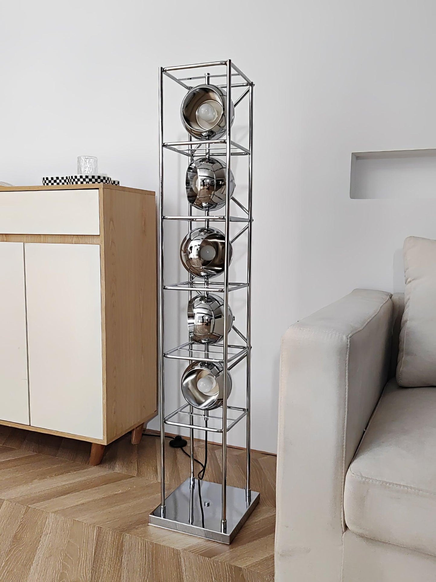 Tower of Spheres Floor Lamp with LED Light - Chrome