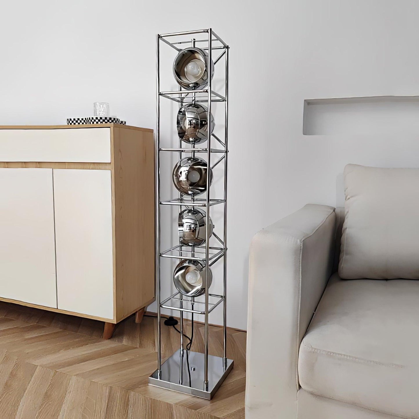 Tower of Spheres Floor Lamp with LED Light - Chrome