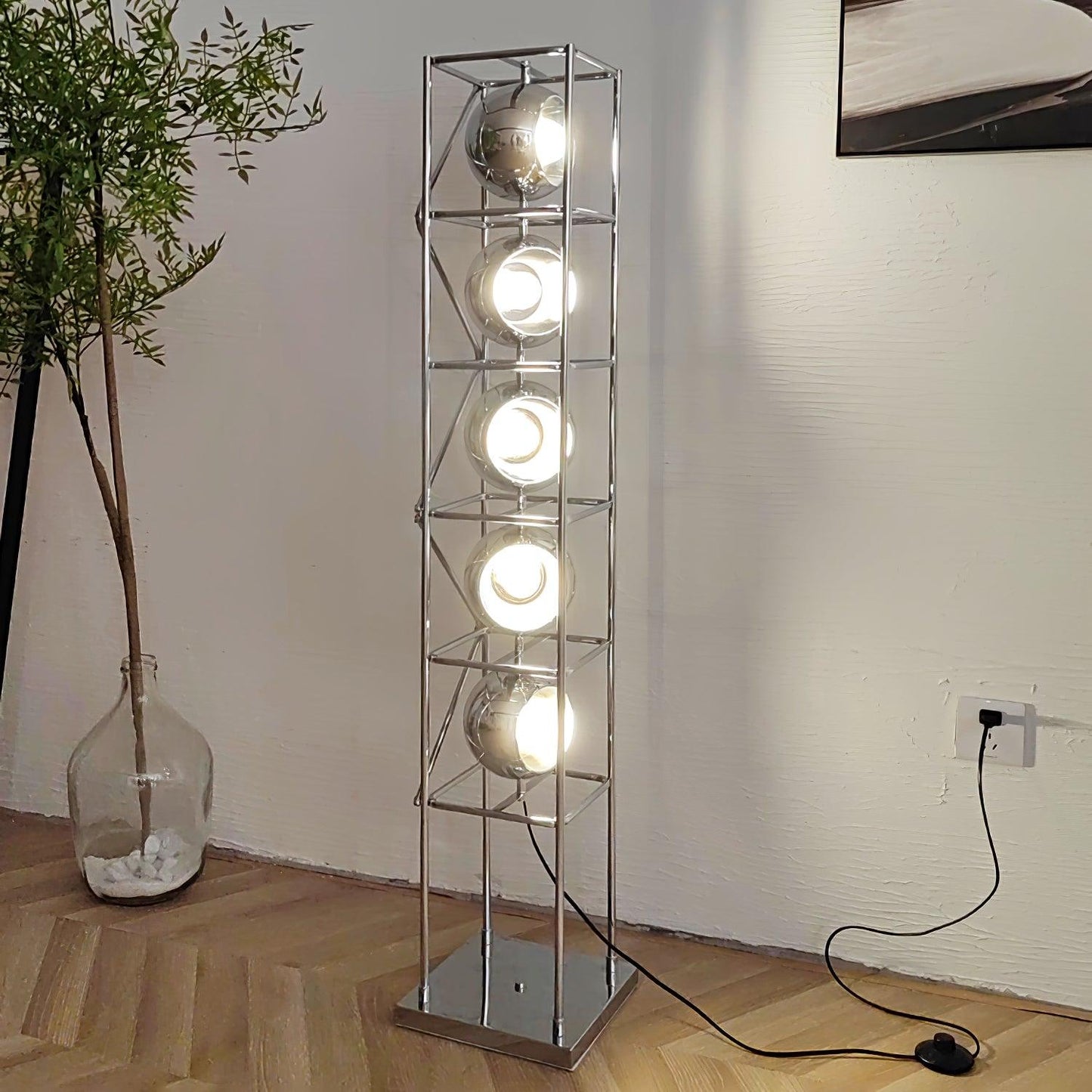 Tower of Spheres Floor Lamp with LED Light - Chrome