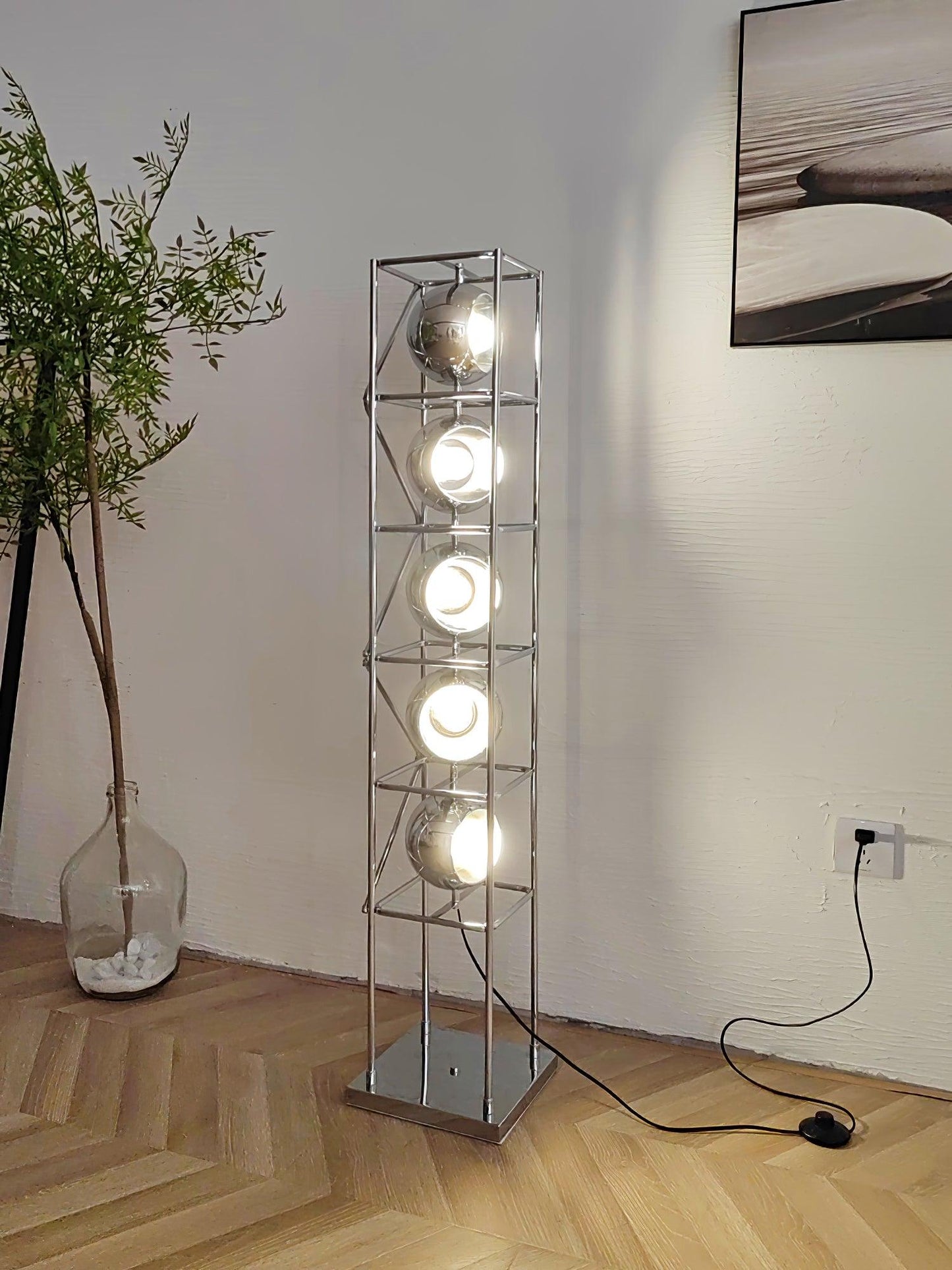Tower of Spheres Floor Lamp with LED Light - Chrome
