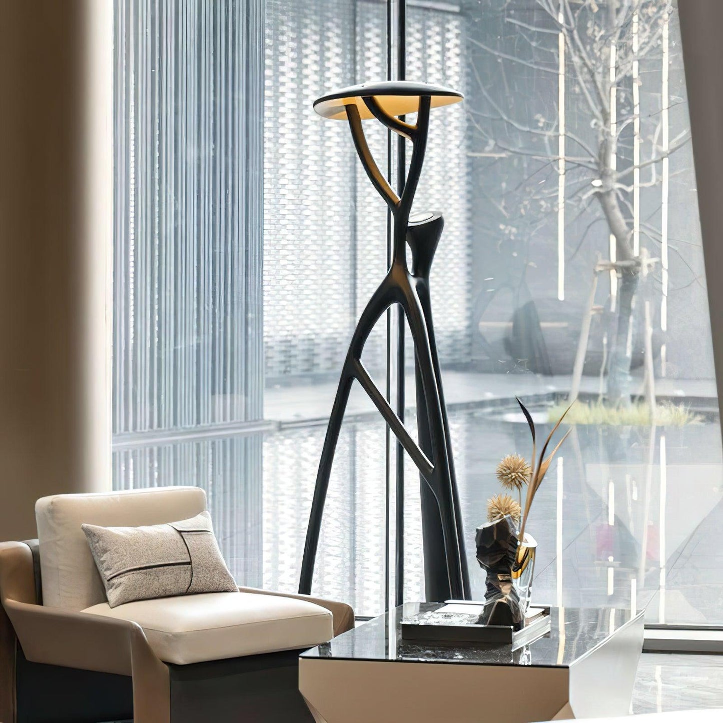 Gothic Tree Sculpture Floor Lamp with Integrated LED Lighting