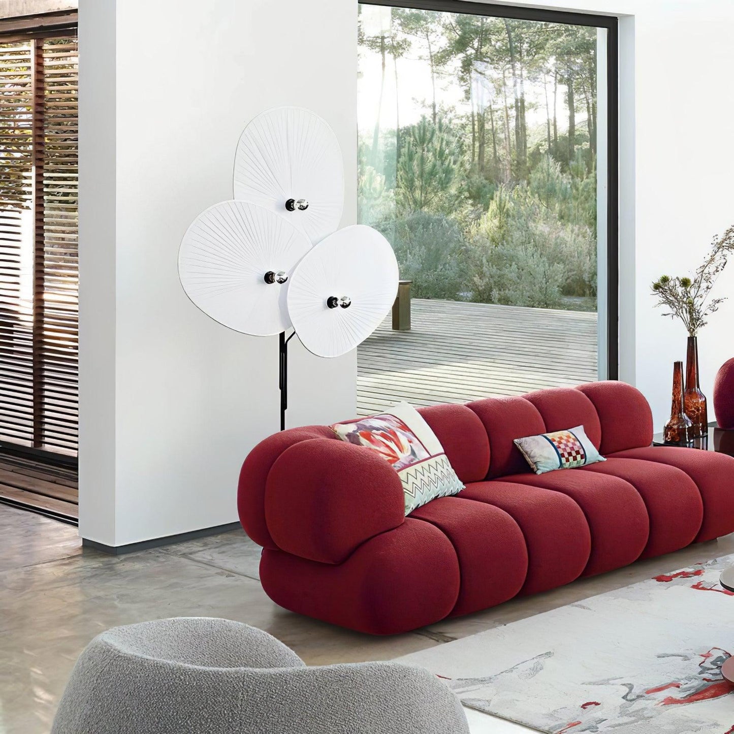 Triple Floral Floor Lamp with LED, Colourful Shades, Black Frame