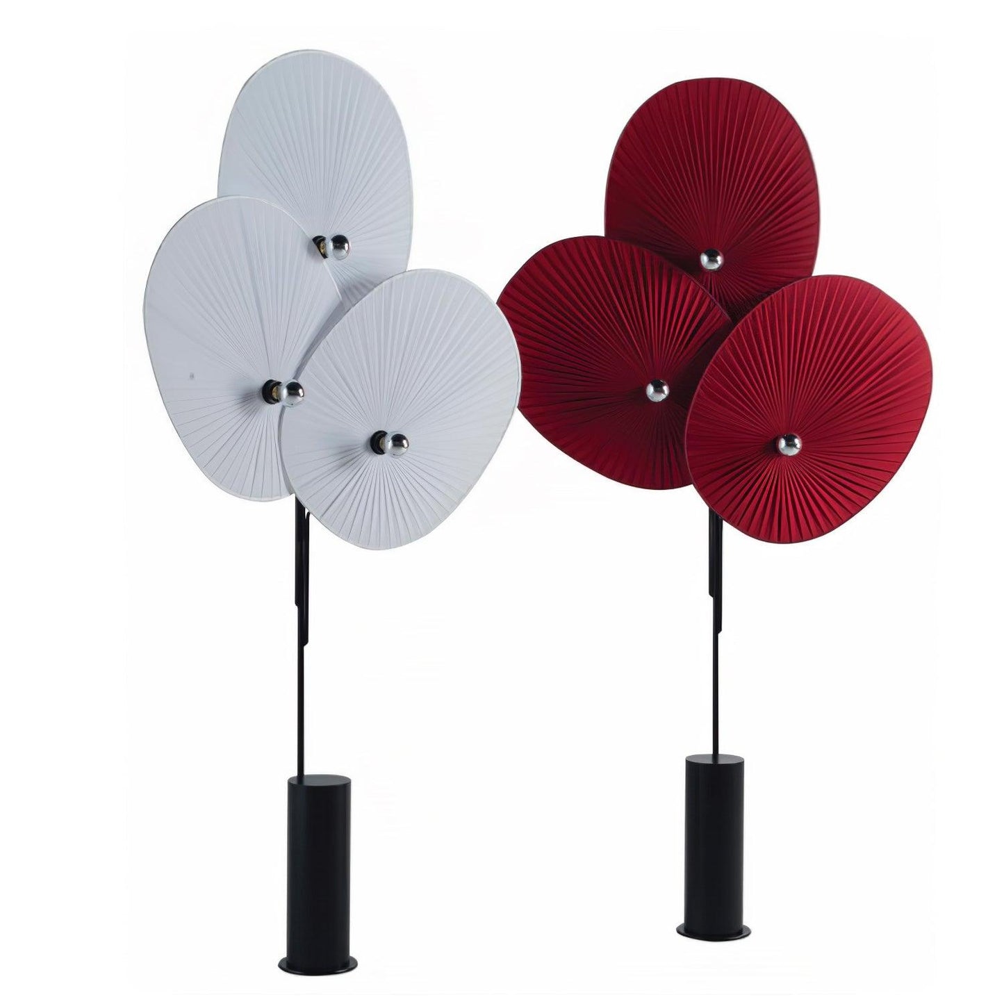 Triple Floral Floor Lamp with LED, Colourful Shades, Black Frame