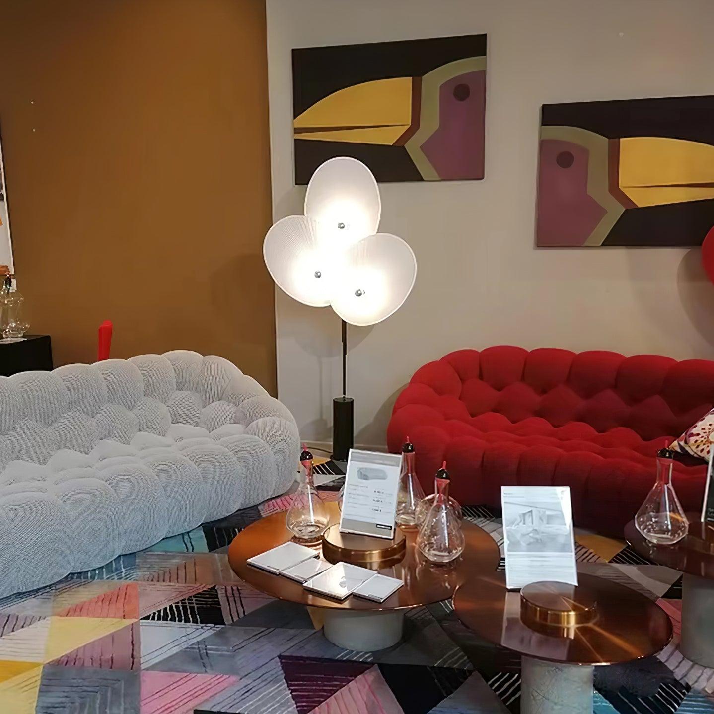 Triple Floral Floor Lamp with LED, Colourful Shades, Black Frame