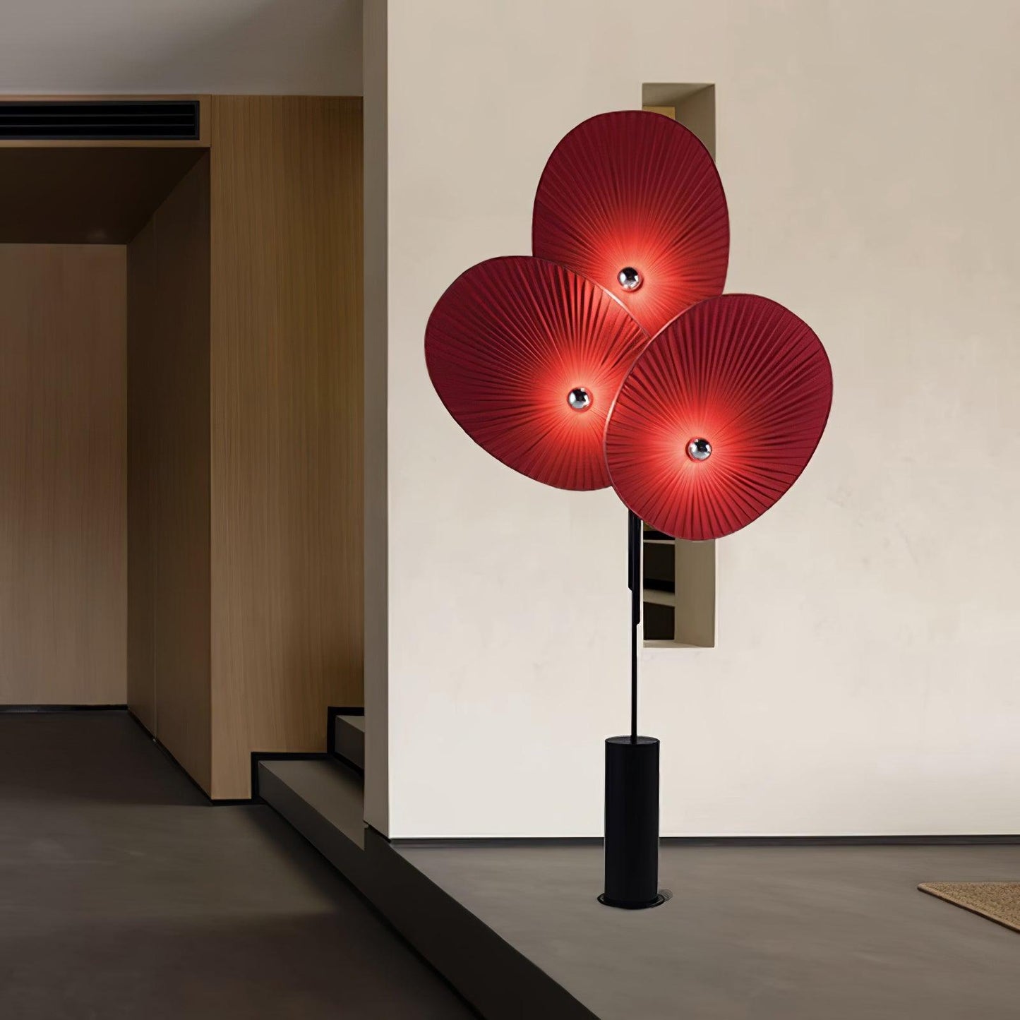 Triple Floral Floor Lamp with LED, Colourful Shades, Black Frame