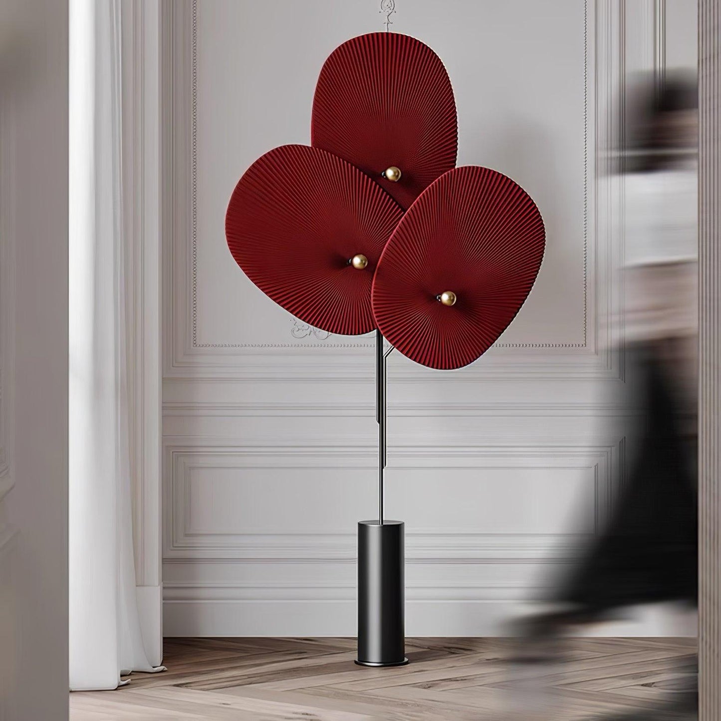 Triple Floral Floor Lamp with LED, Colourful Shades, Black Frame