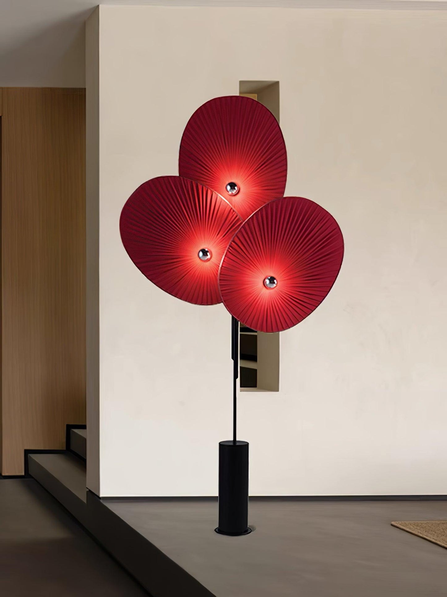 Triple Floral Floor Lamp with LED, Colourful Shades, Black Frame
