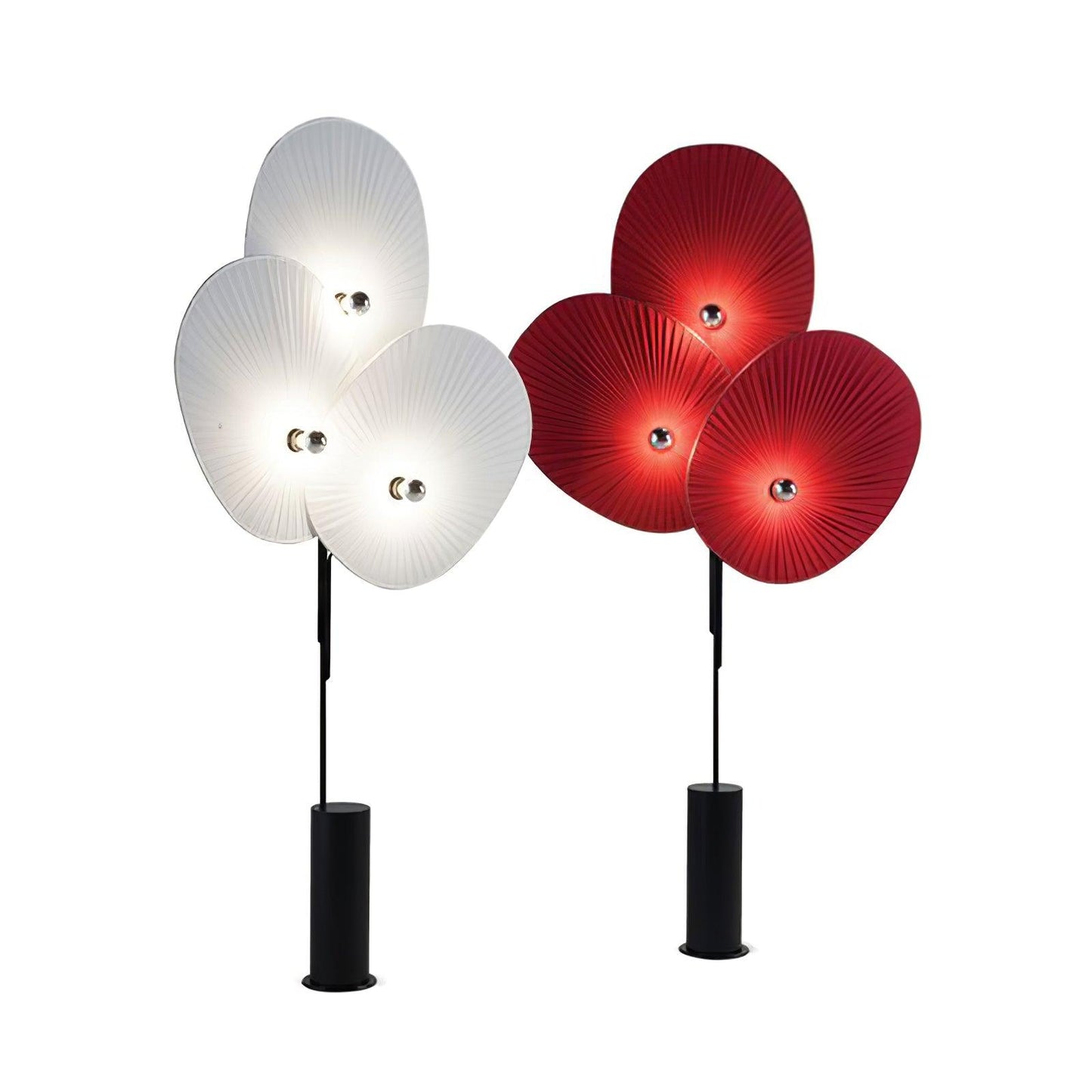 Triple Floral Floor Lamp with LED, Colourful Shades, Black Frame