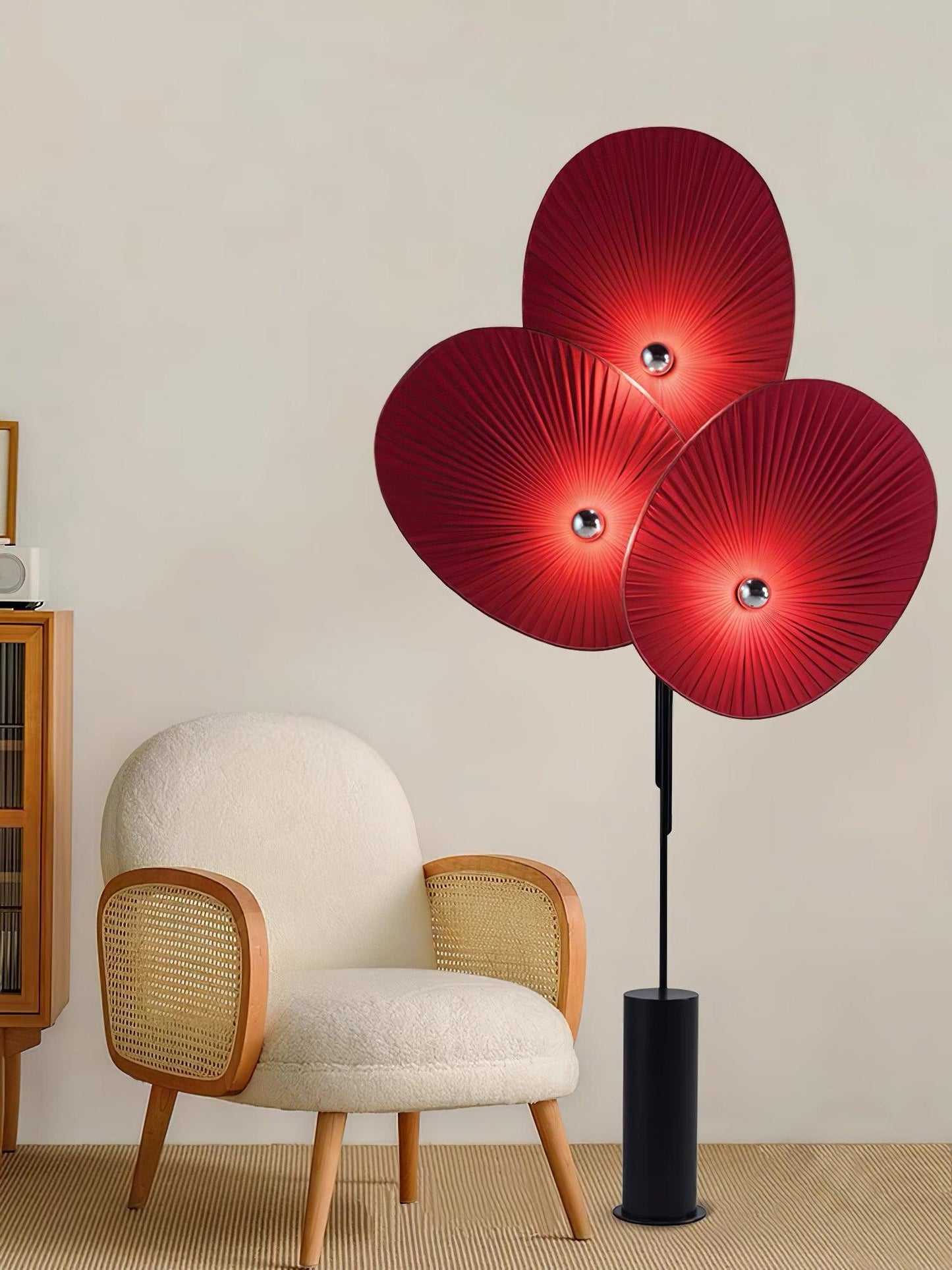 Triple Floral Floor Lamp with LED, Colourful Shades, Black Frame