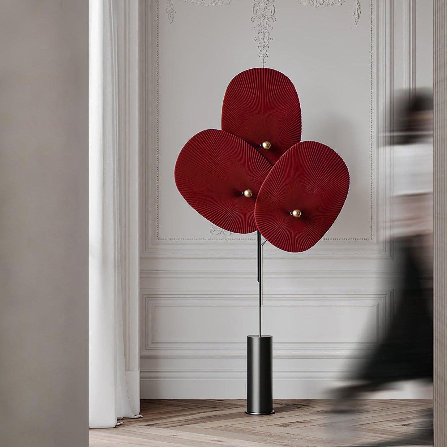 Triple Floral Floor Lamp with LED, Colourful Shades, Black Frame