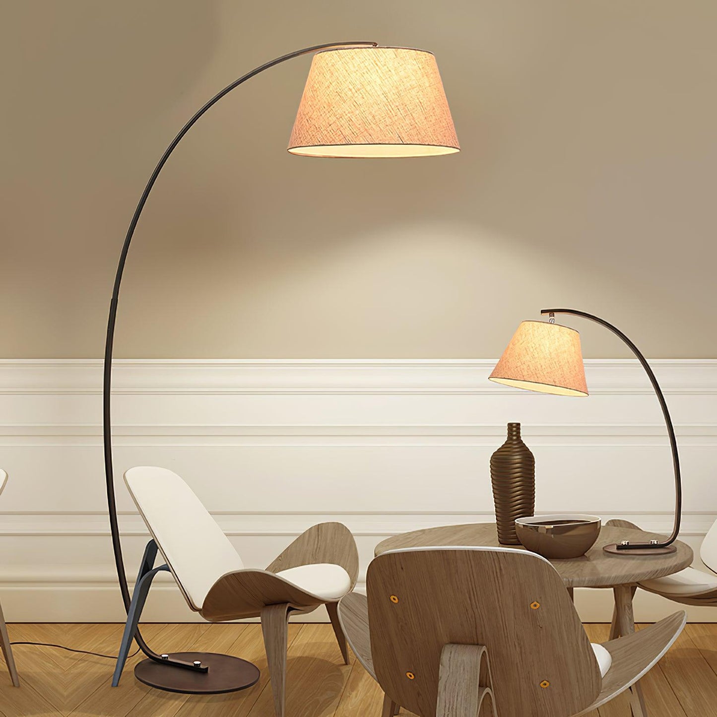 Twiggy Floor Lamp - Stylish Metal Design, LED Compatible, Beige Shade