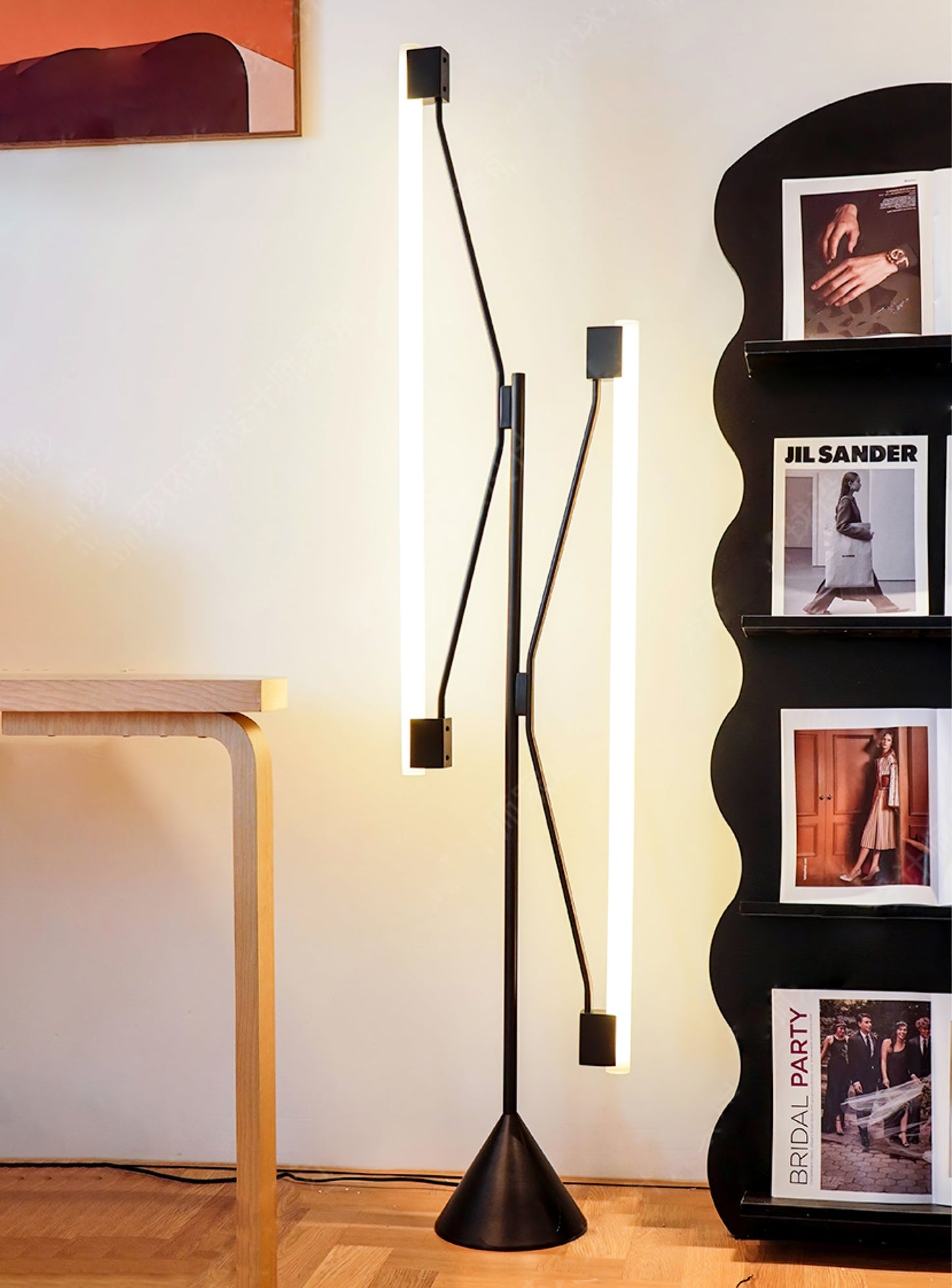 Two Tubes Floor Lamp with Adjustable LED Light - Black