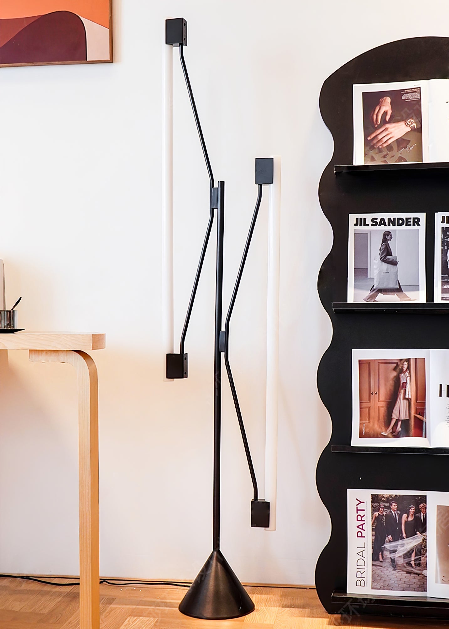 Two Tubes Floor Lamp with Adjustable LED Light - Black