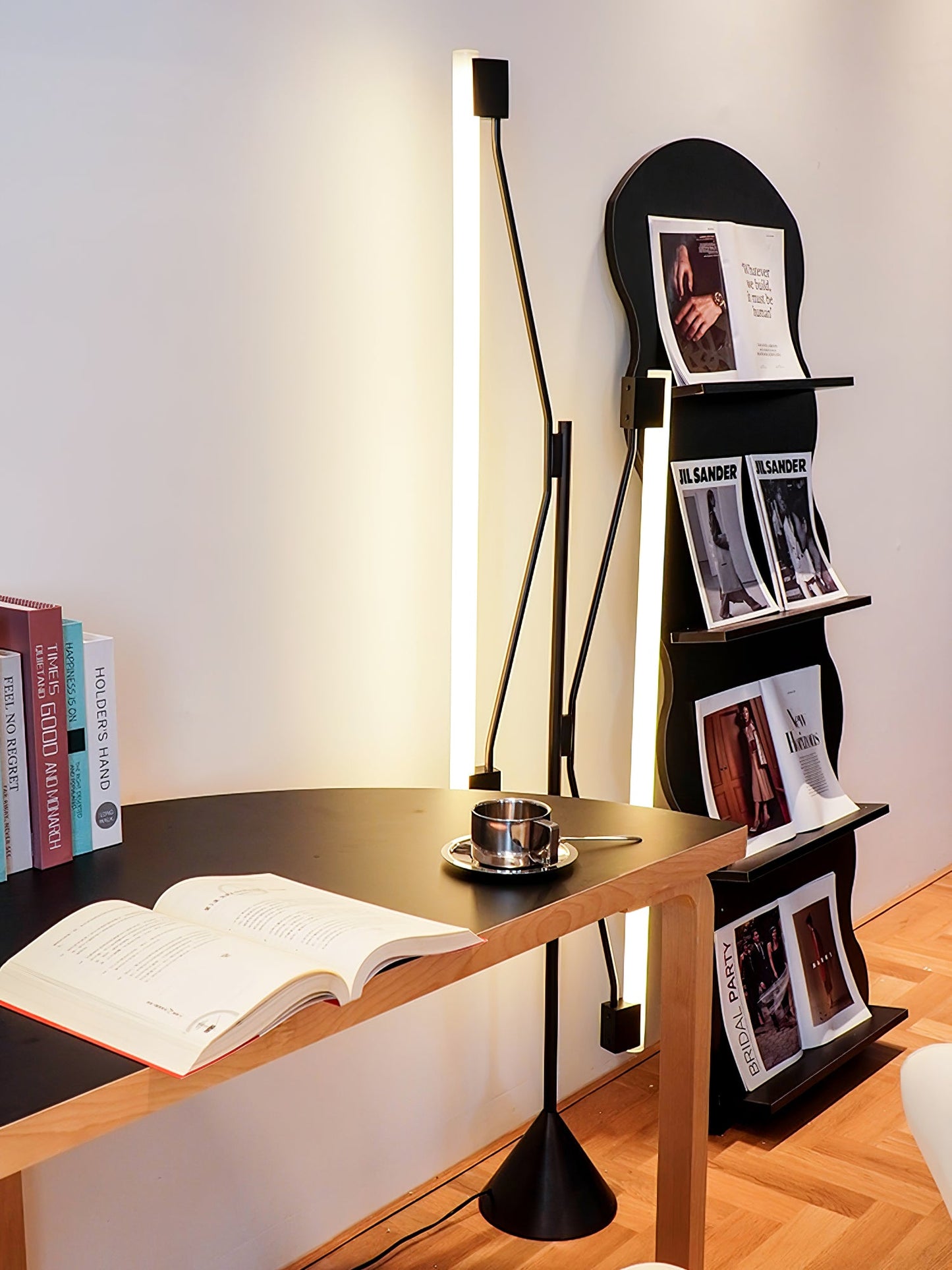 Two Tubes Floor Lamp with Adjustable LED Light - Black