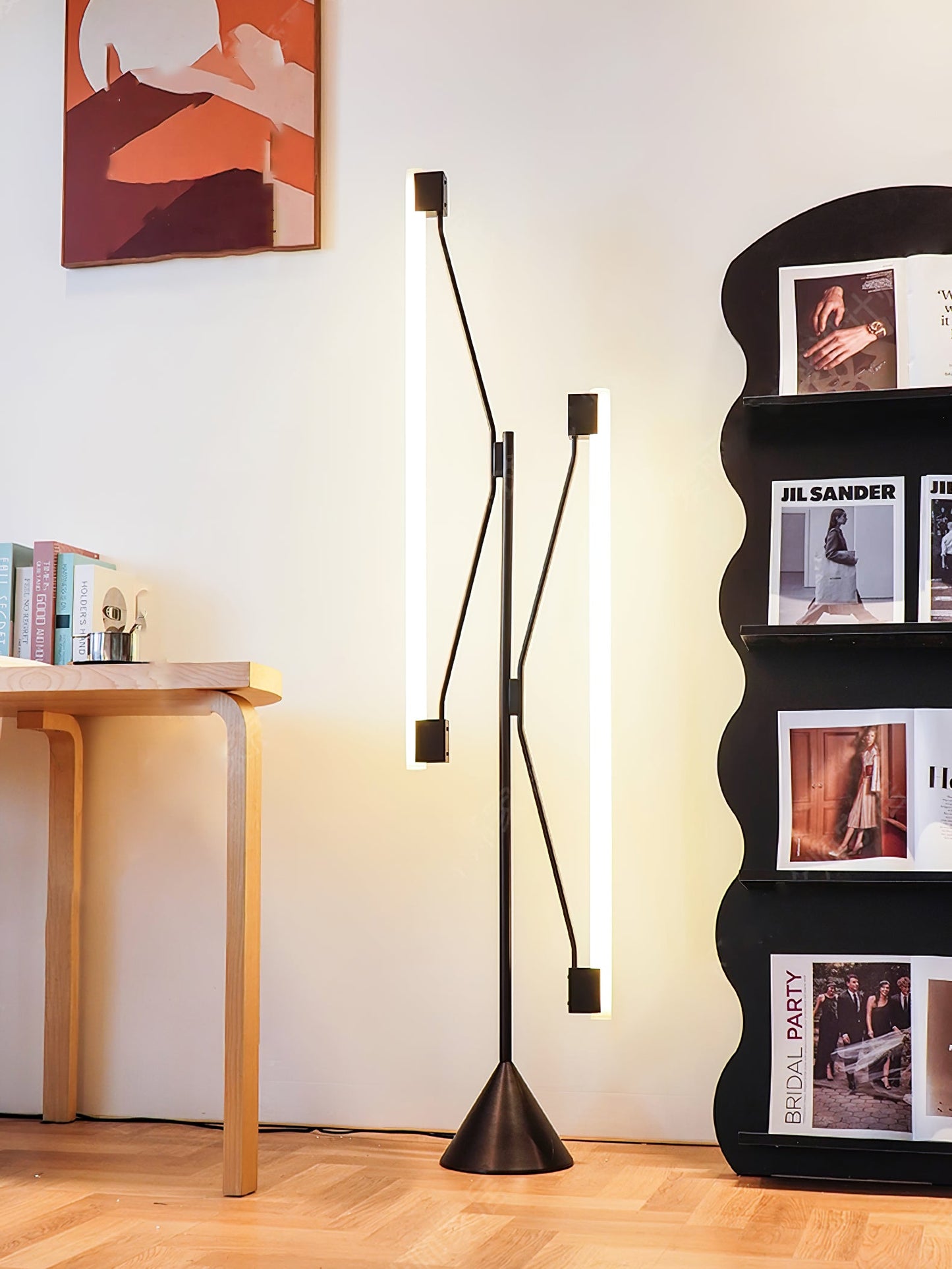 Two Tubes Floor Lamp with Adjustable LED Light - Black