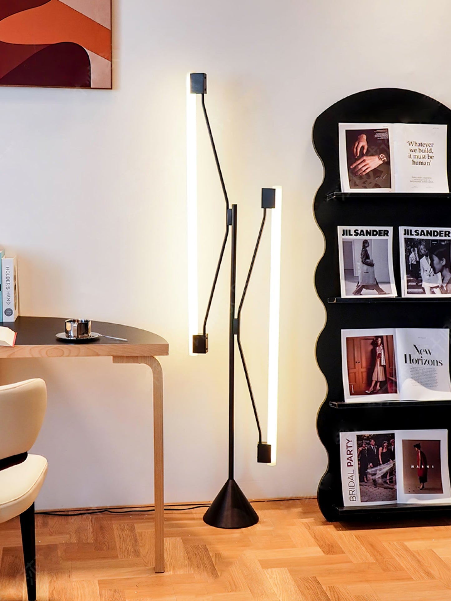 Two Tubes Floor Lamp with Adjustable LED Light - Black