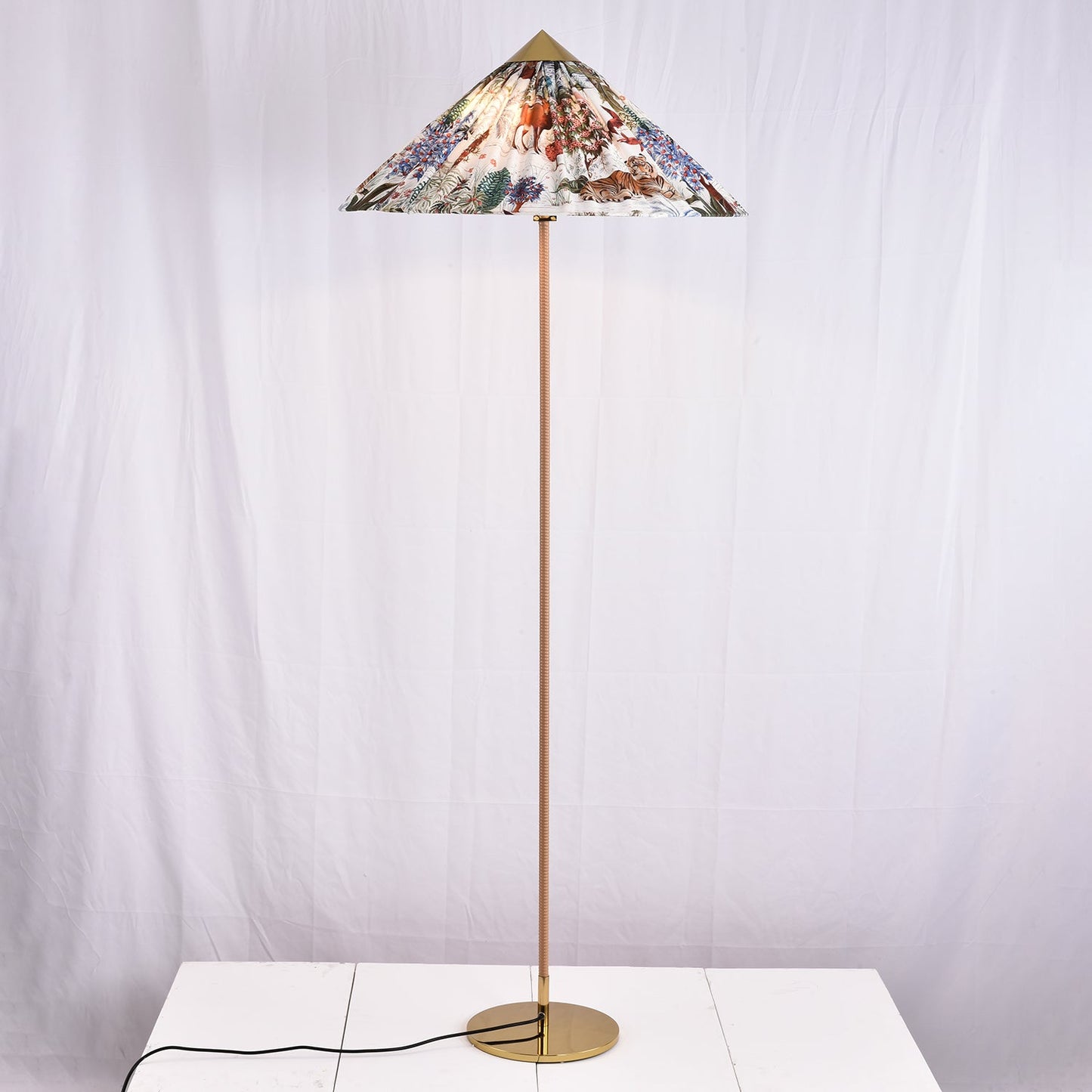 Tynell Floor Lamp with Rattan Shade and LED Bulb