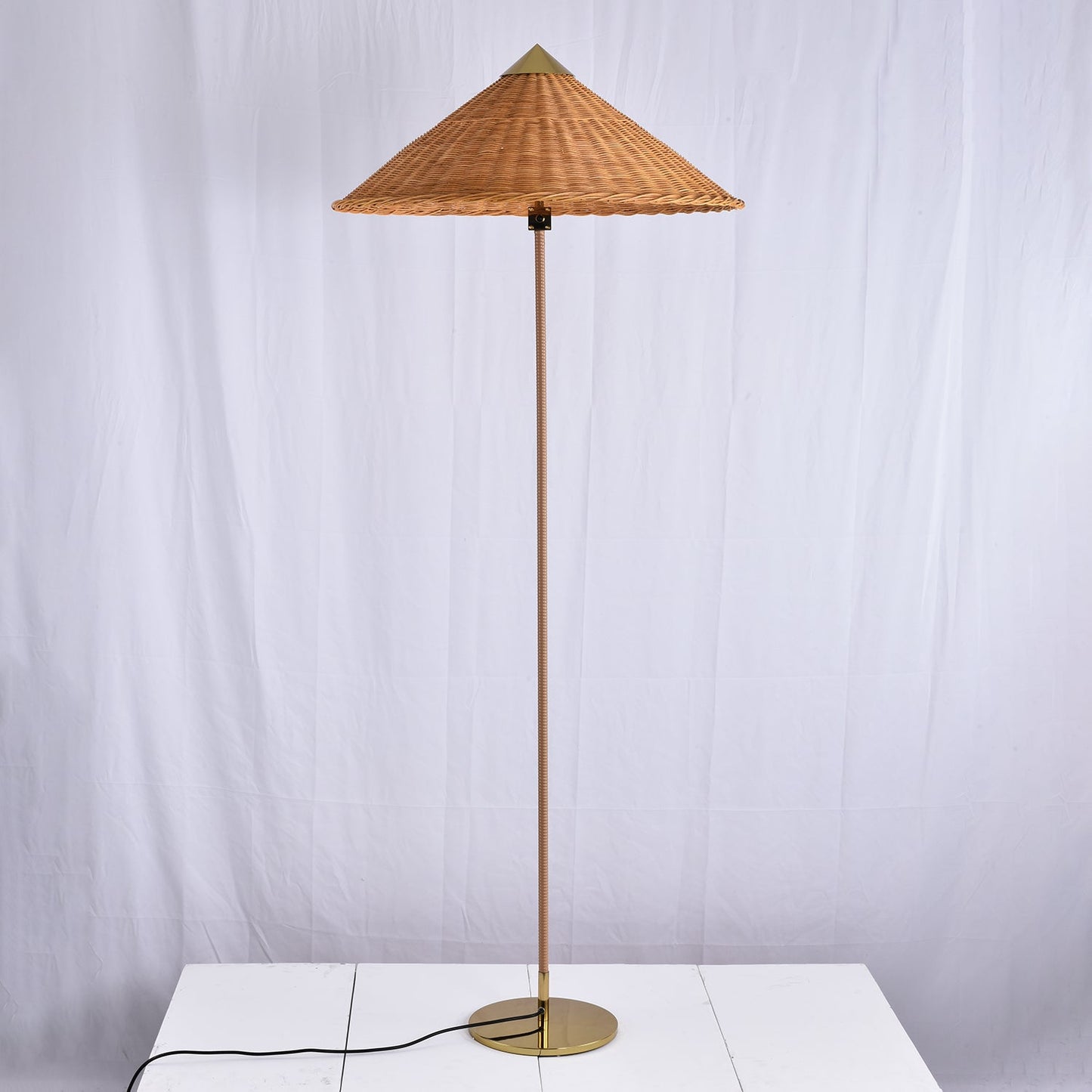 Tynell Floor Lamp with Rattan Shade and LED Bulb