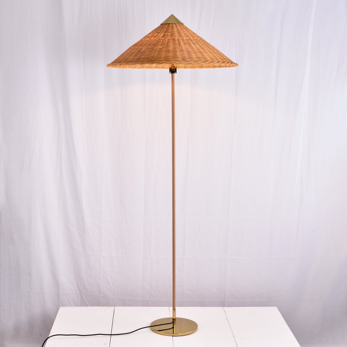 Tynell Floor Lamp with Rattan Shade and LED Bulb