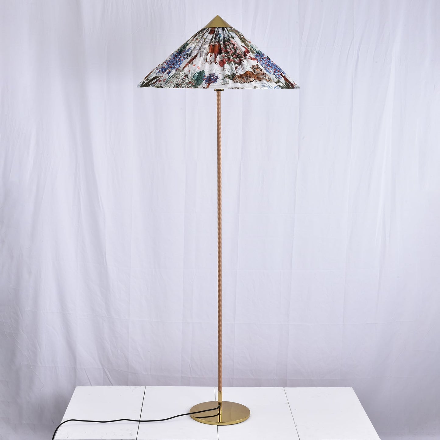 Tynell Floor Lamp with Rattan Shade and LED Bulb