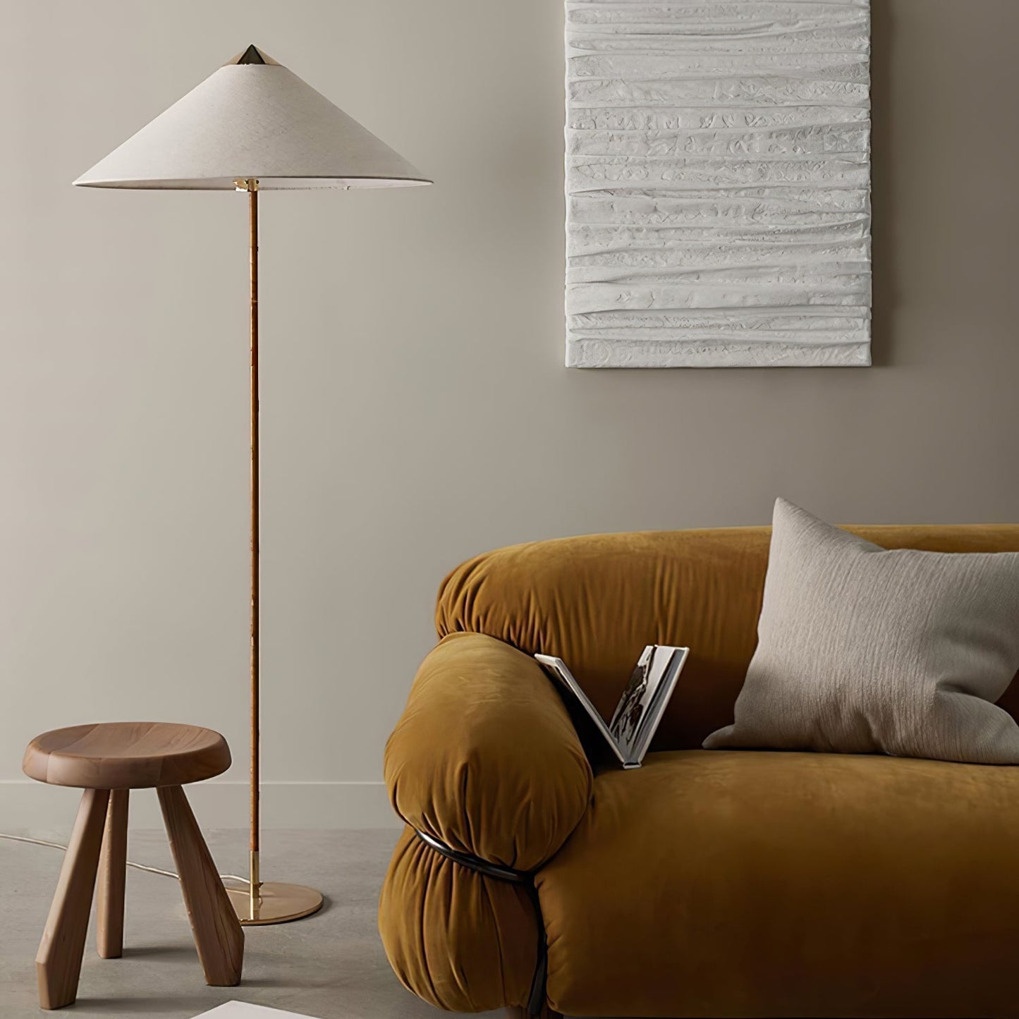 Tynell Floor Lamp with Rattan Shade and LED Bulb