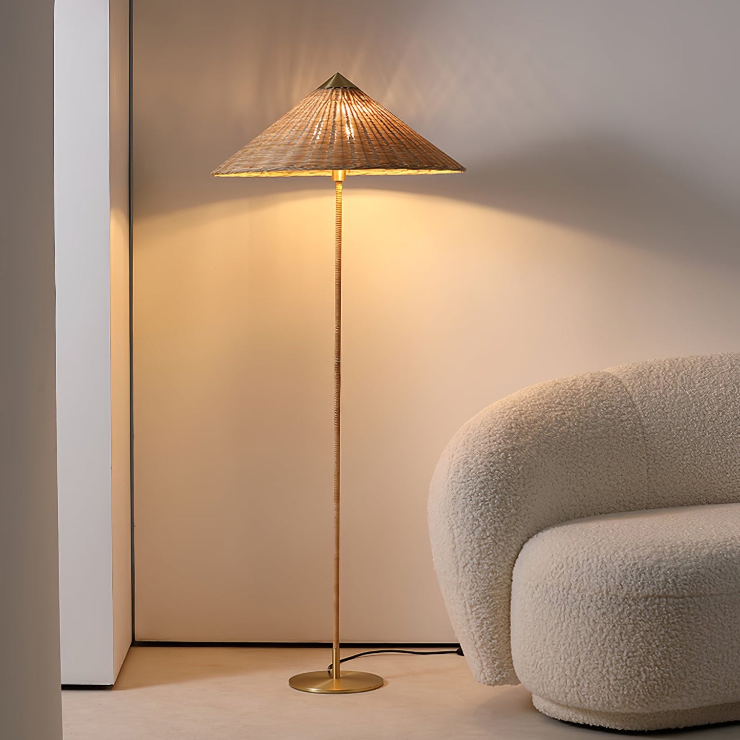 Tynell Floor Lamp with Rattan Shade and LED Bulb