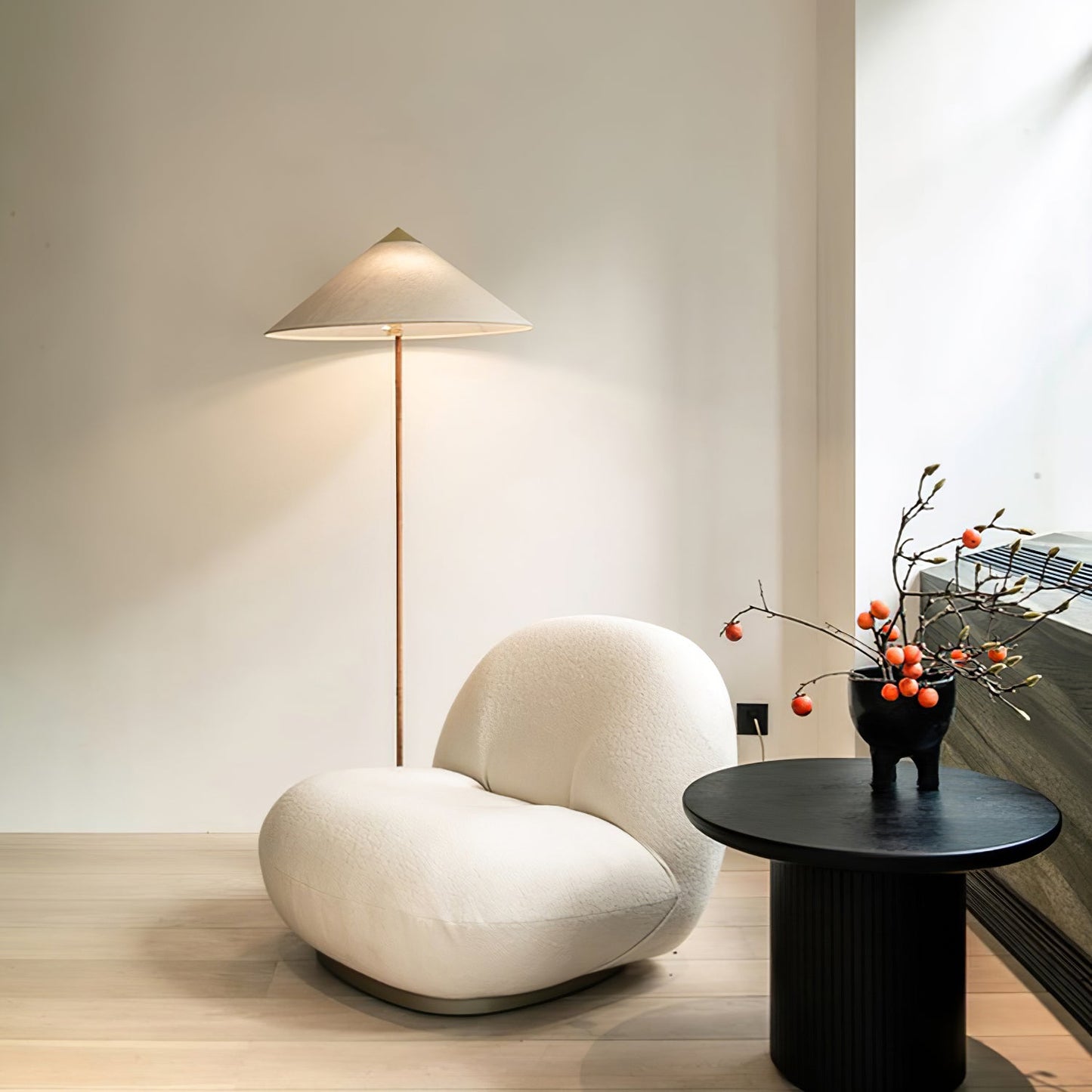 Tynell Floor Lamp with Rattan Shade and LED Bulb