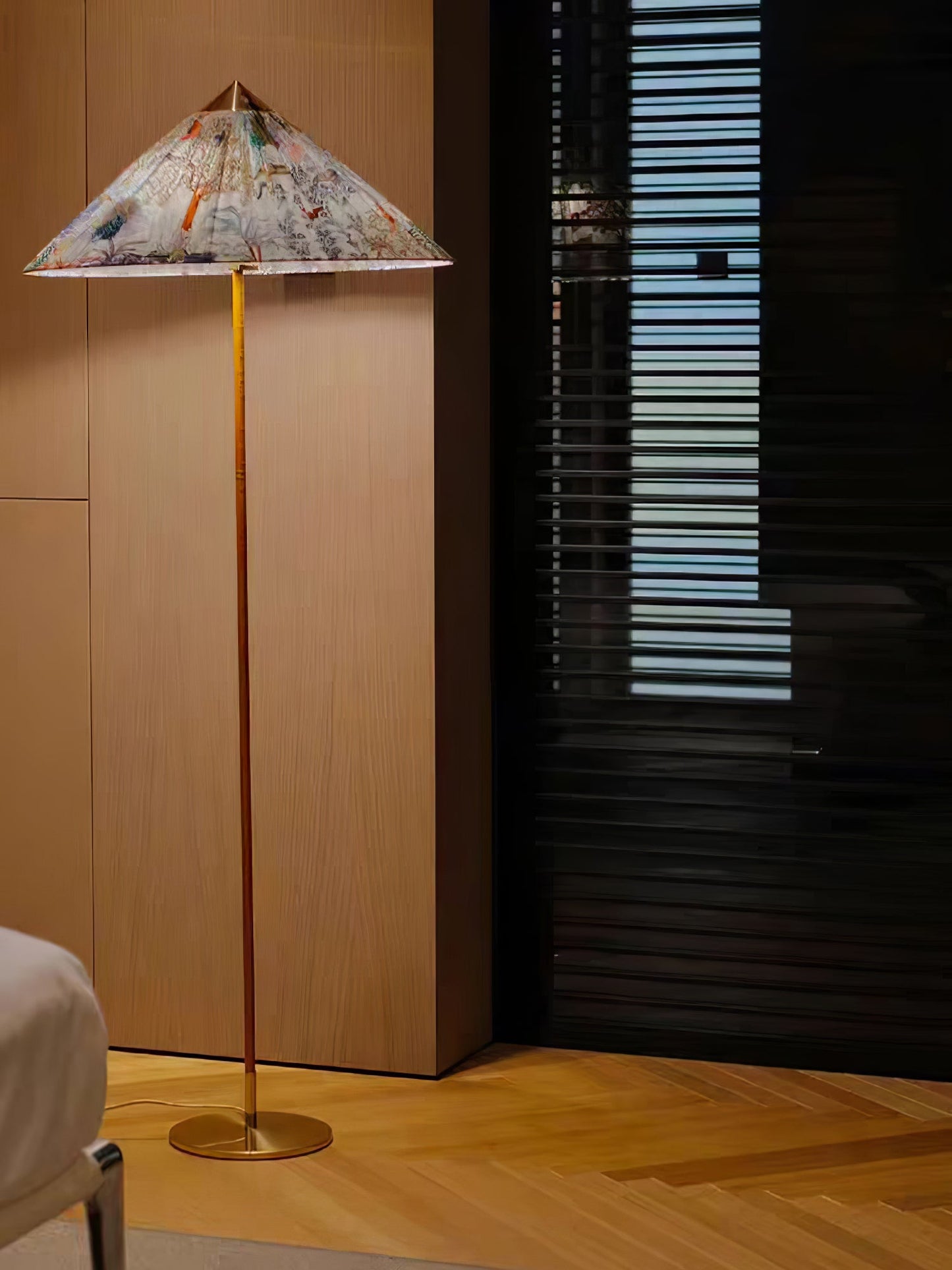 Tynell Floor Lamp with Rattan Shade and LED Bulb