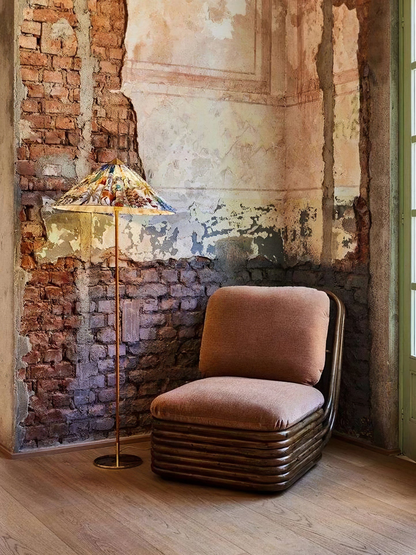 Tynell Floor Lamp with Rattan Shade and LED Bulb