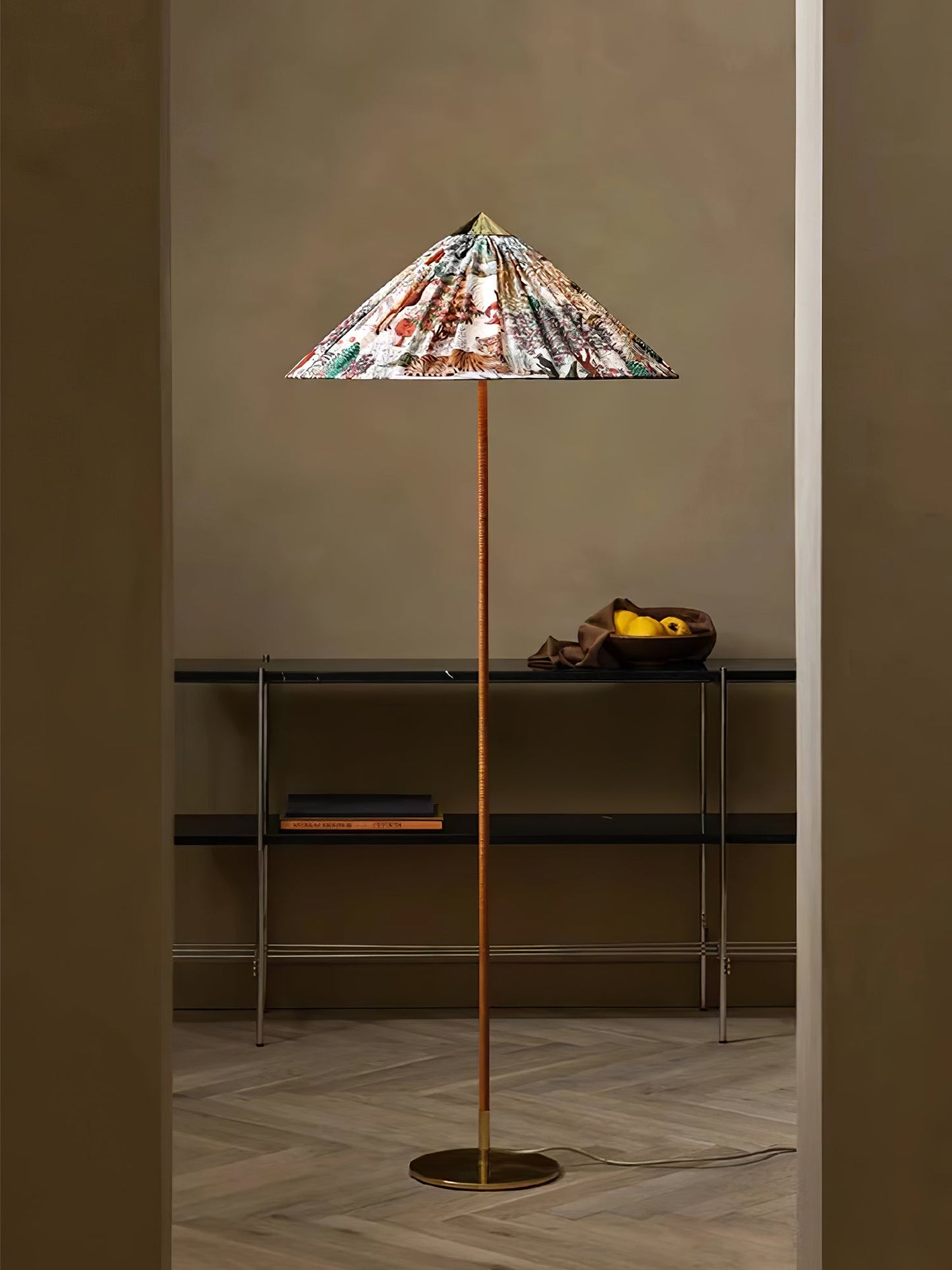 Tynell Floor Lamp with Rattan Shade and LED Bulb