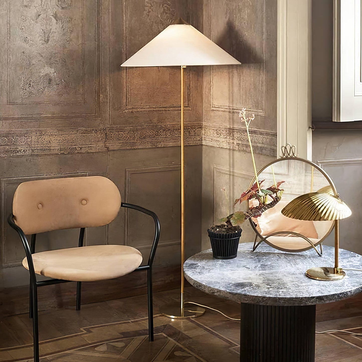 Tynell Floor Lamp with Rattan Shade and LED Bulb