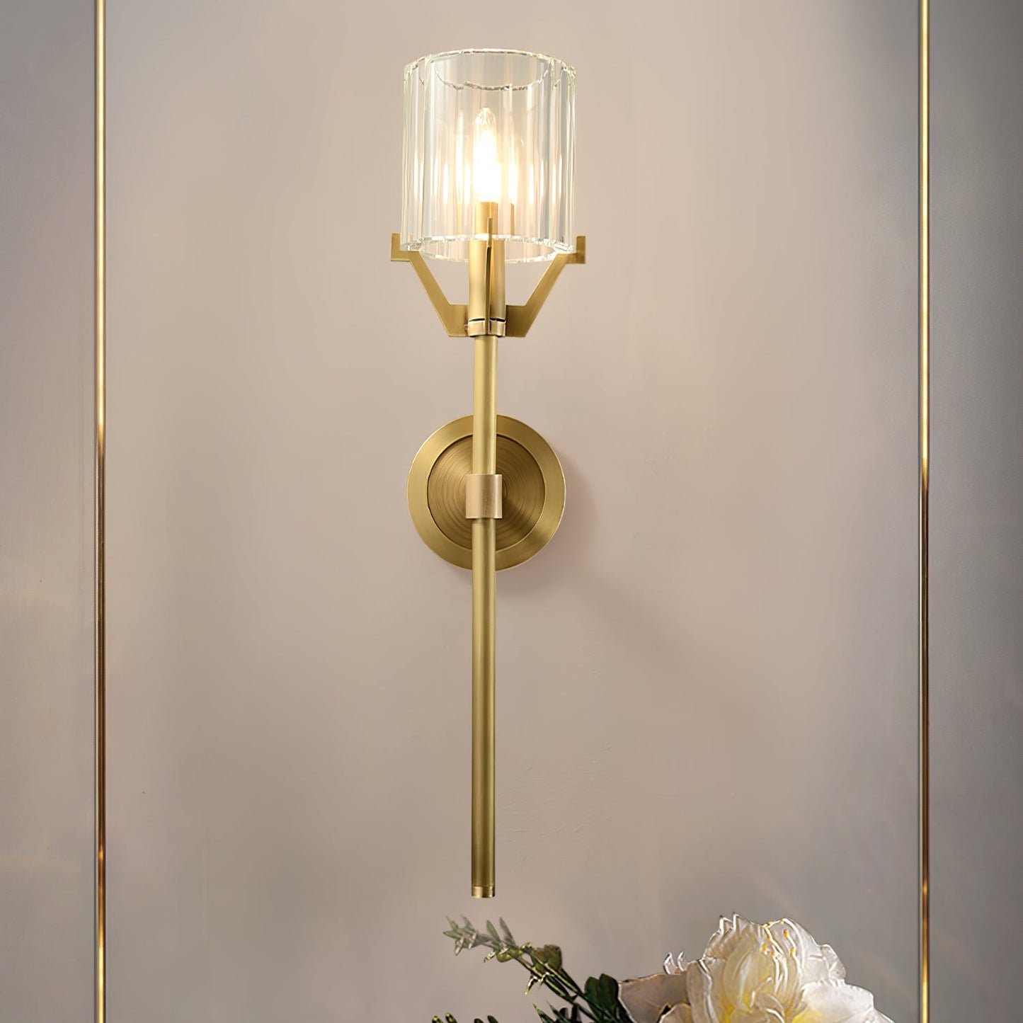 Valdampierre Sconce LED Wall Light Crystal Brass Finish