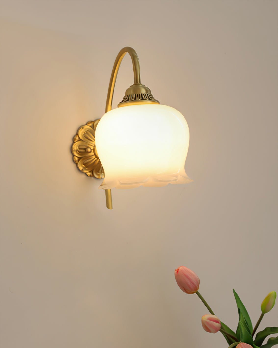 Valley Flower Wall Lamp with Beige Shade and Gold Finish