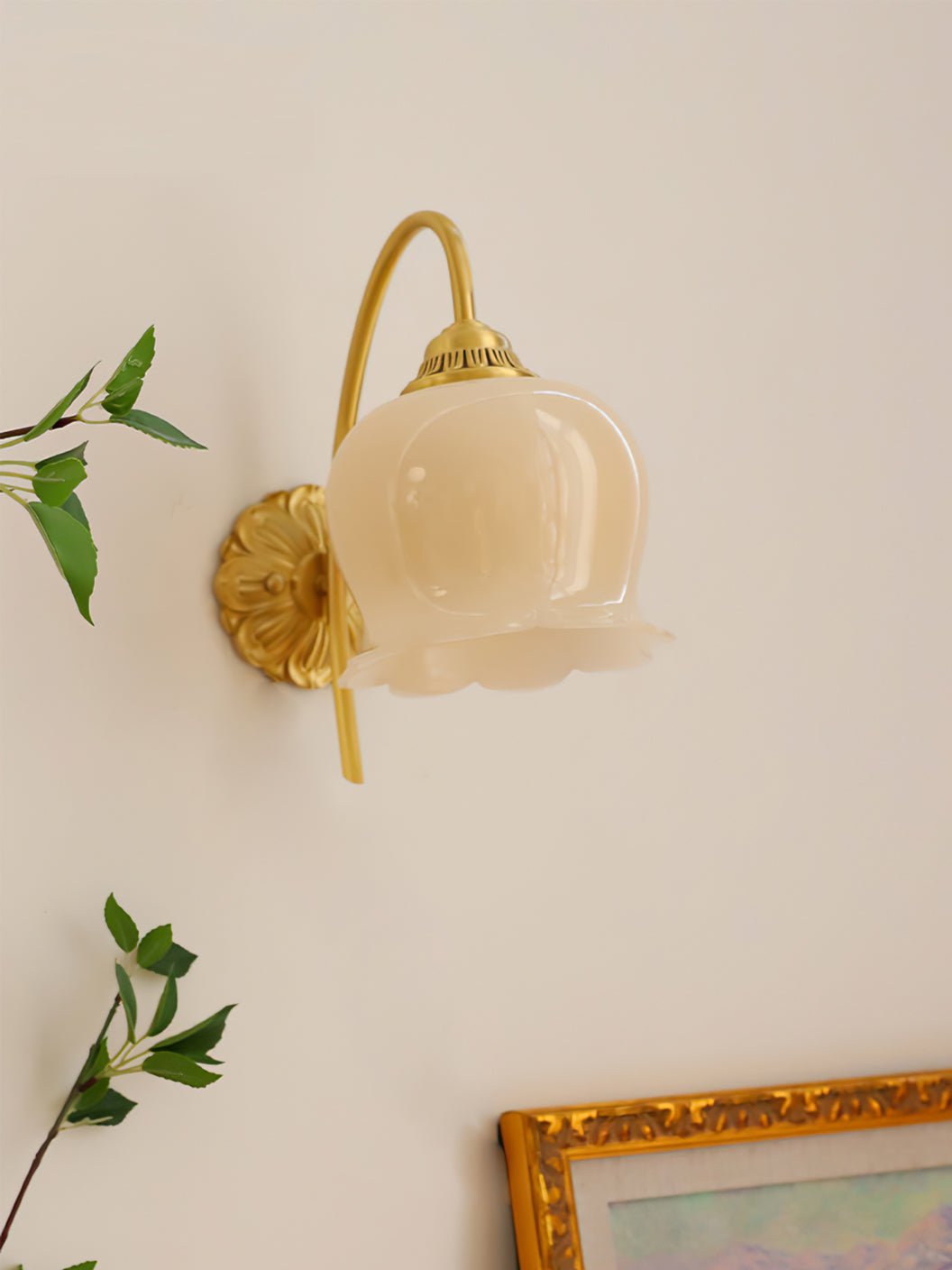 Valley Flower Wall Lamp with Beige Shade and Gold Finish