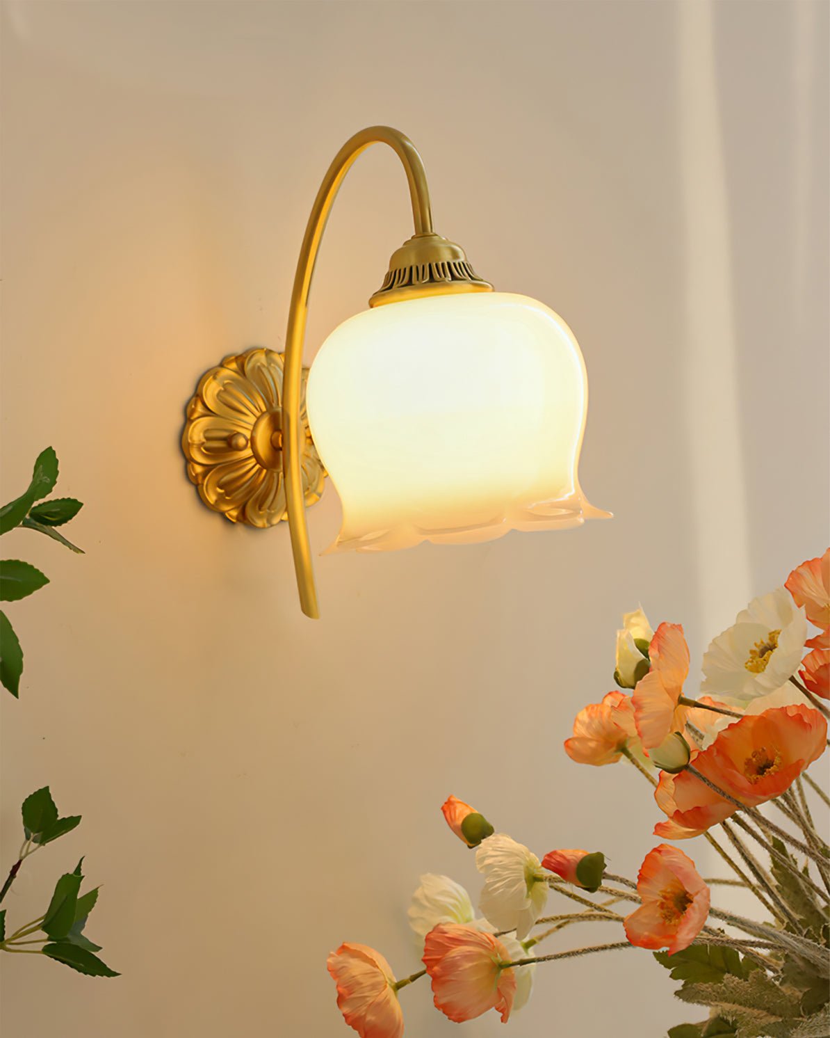 Valley Flower Wall Lamp with Beige Shade and Gold Finish