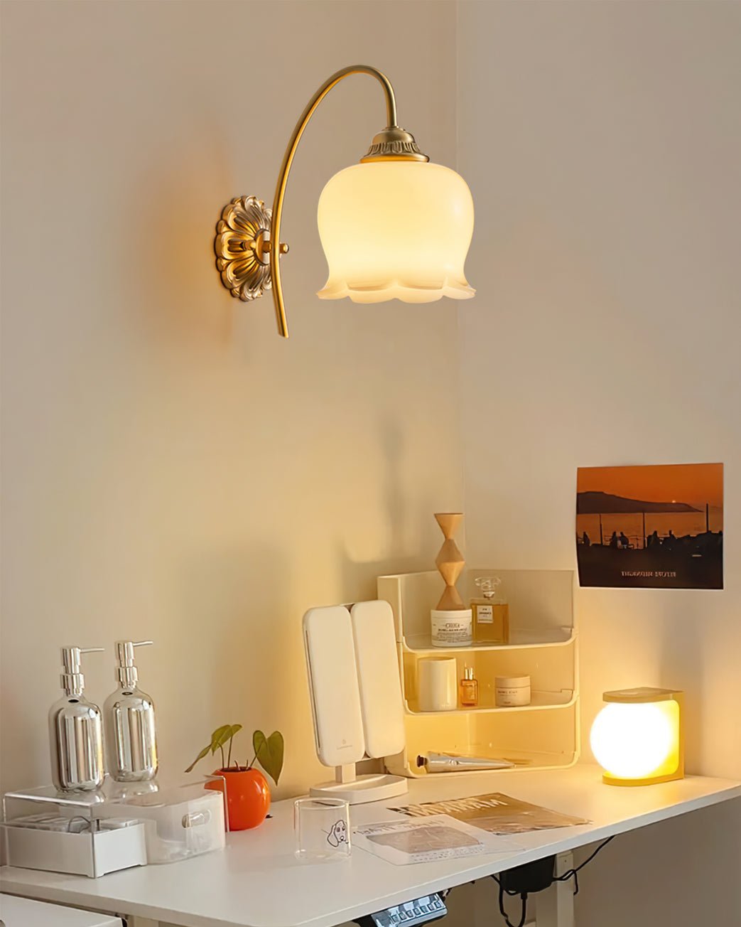 Valley Flower Wall Lamp with Beige Shade and Gold Finish