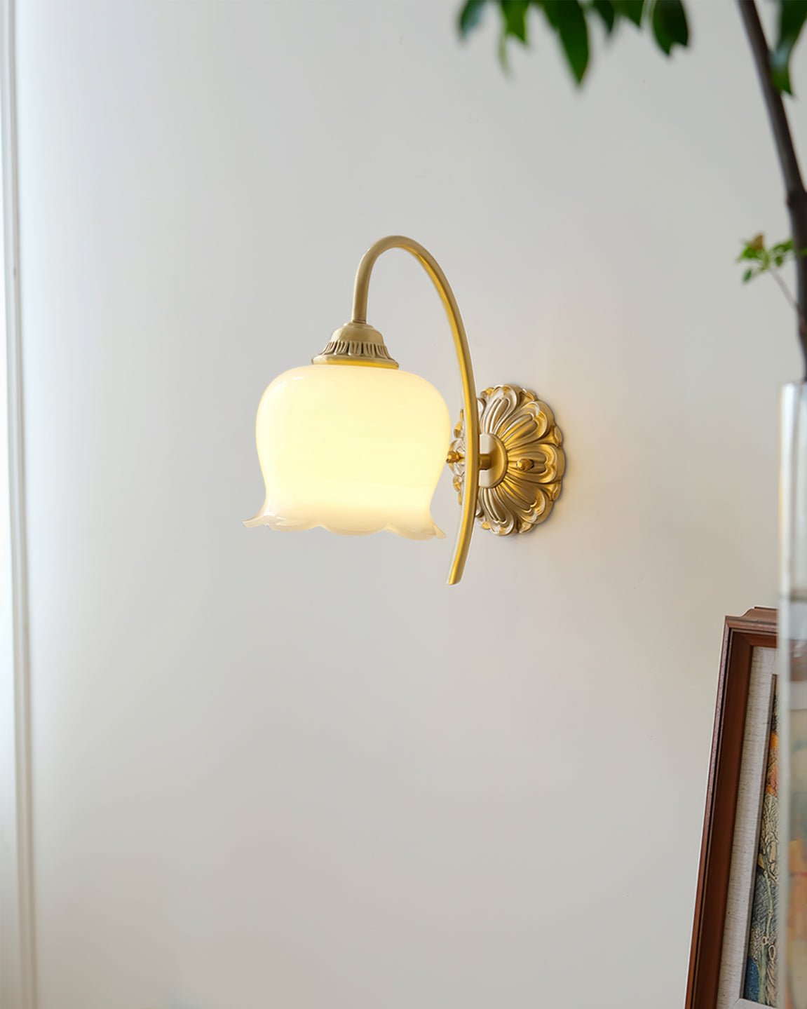 Valley Flower Wall Lamp with Beige Shade and Gold Finish