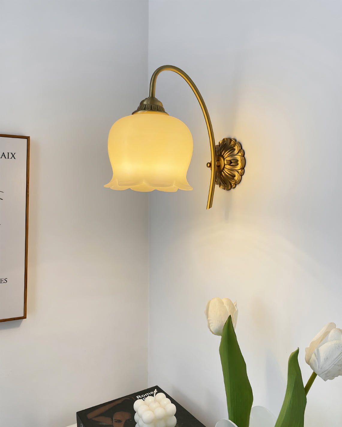 Valley Flower Wall Lamp with Beige Shade and Gold Finish