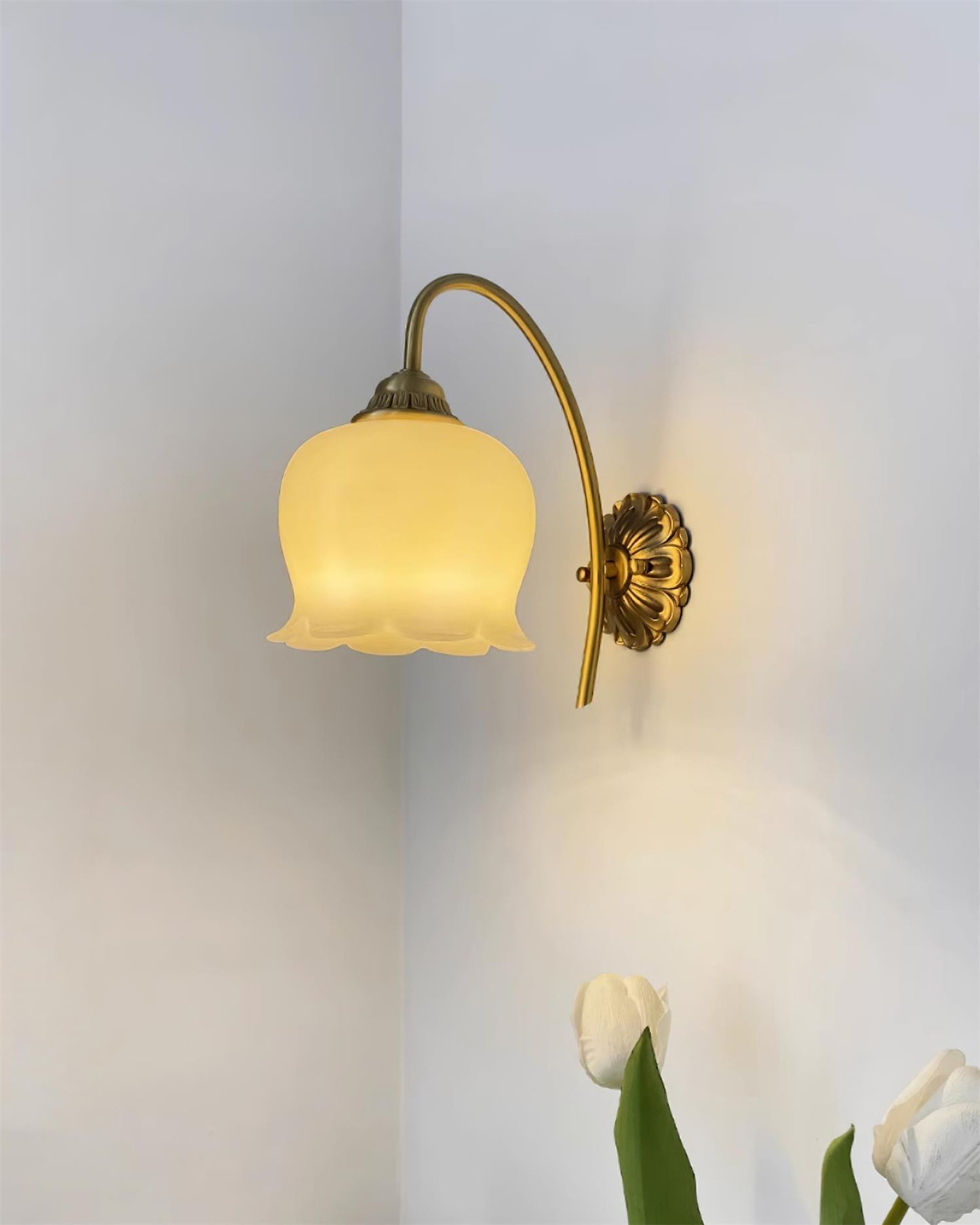 Valley Flower Wall Lamp with Beige Shade and Gold Finish