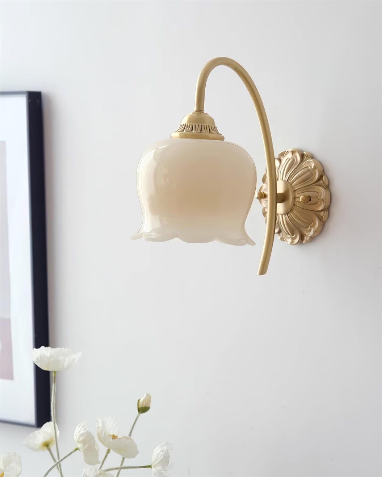 Valley Flower Wall Lamp with Beige Shade and Gold Finish