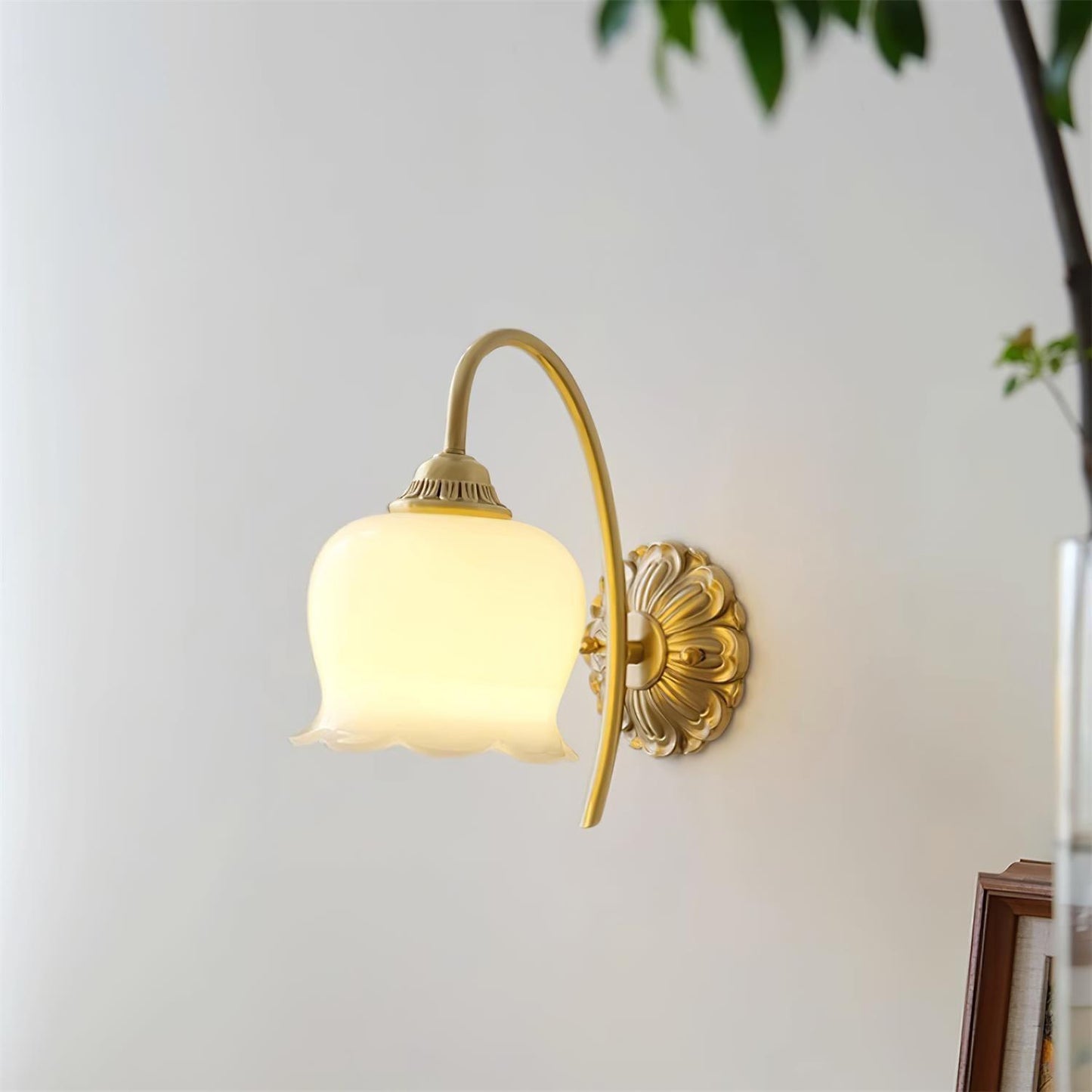 Valley Flower Wall Lamp with Beige Shade and Gold Finish