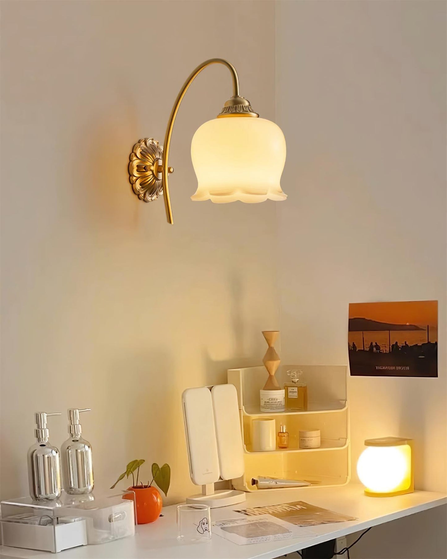 Valley Flower Wall Lamp with Beige Shade and Gold Finish