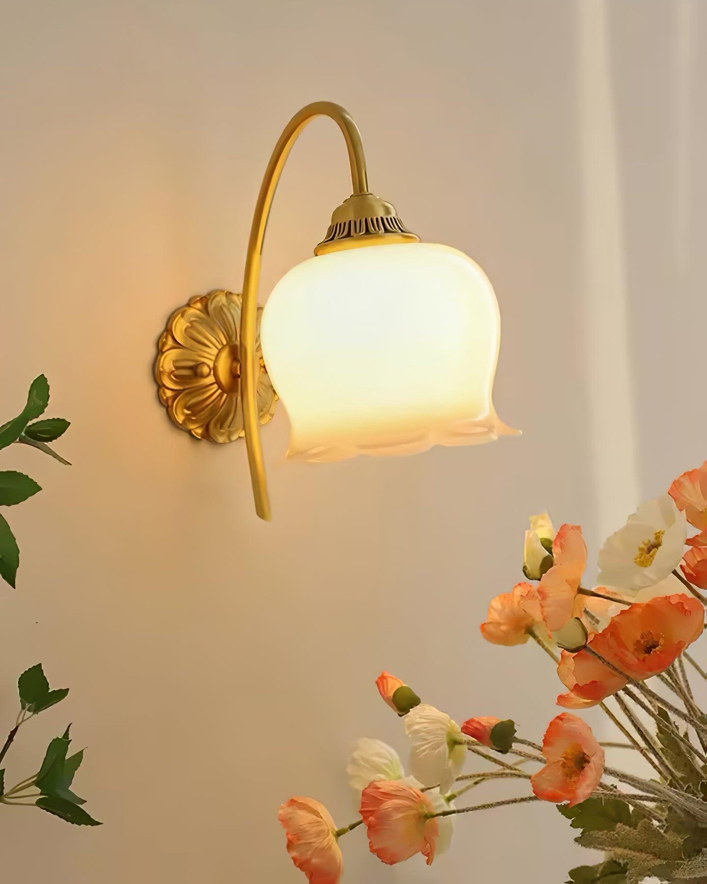 Valley Flower Wall Lamp with Beige Shade and Gold Finish