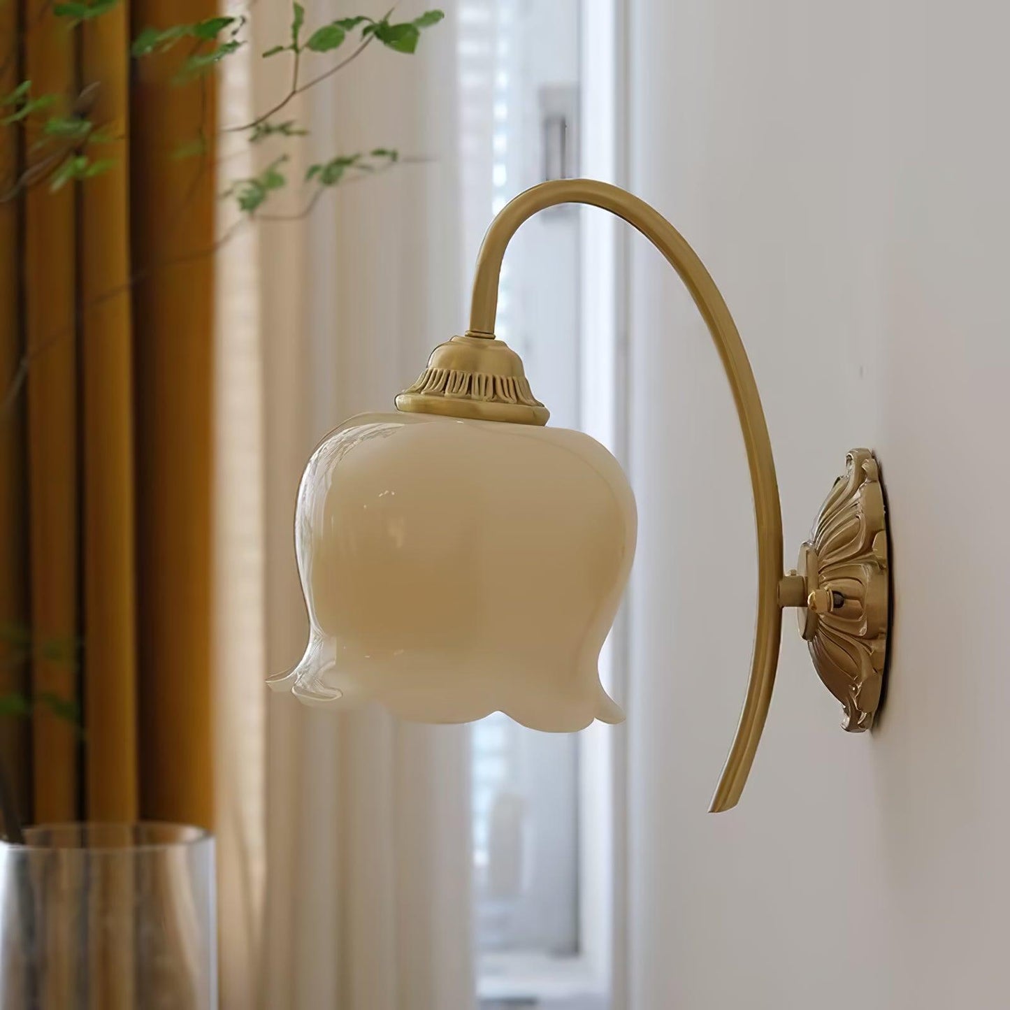 Valley Flower Wall Lamp with Beige Shade and Gold Finish