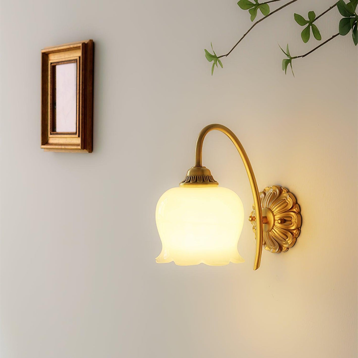 Valley Flower Wall Lamp with Beige Shade and Gold Finish